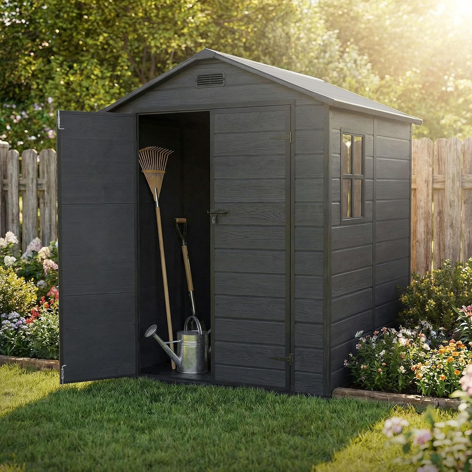 ECD Germany - Abri de jardin résine 151x182x220 cm double porte, 5m³, fenêtre, ventilation