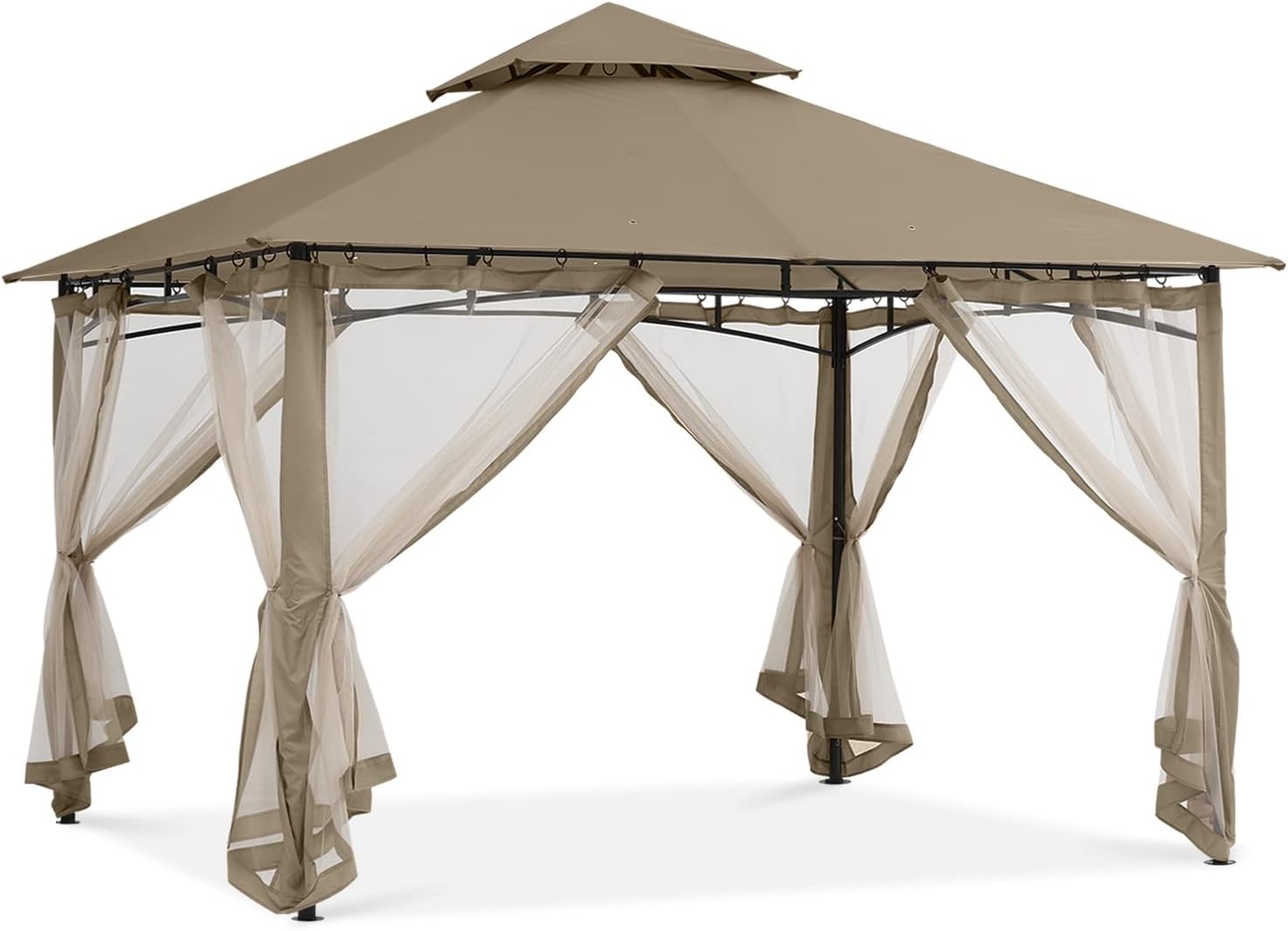 ABCCANOPY - Pavillon terrasse série double toit - 3,35x3,35m - Filet ombrage, résistant pluie, coloris kaki