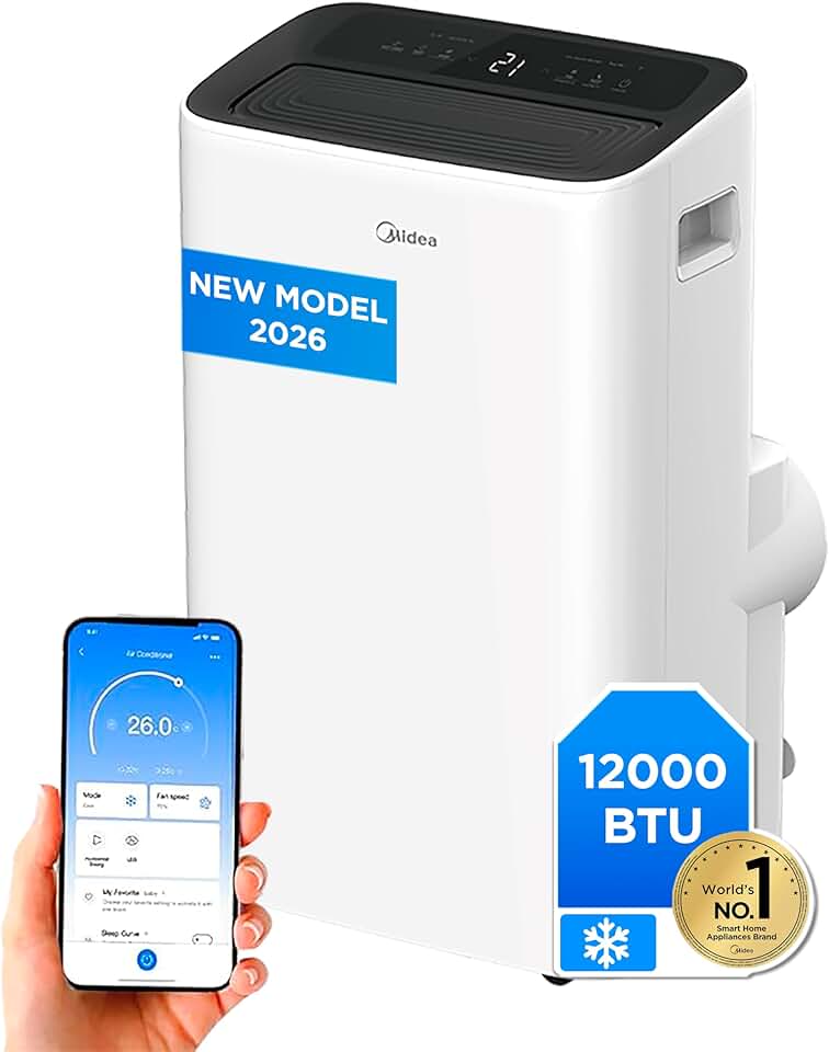 Midea - Climatiseur mobile 4 en 1 silencieux, 12000 BTU, contrôle app, compact - MPP1-12CRN1