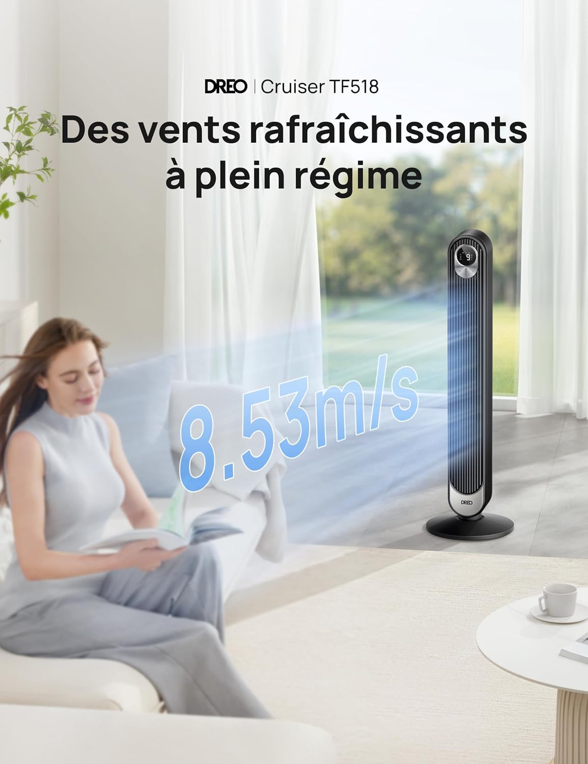 Dreo - Ventilateur colonne Alexa série - 106 cm - 9 vitesses, 4 modes, oscillation 90°, minuterie 12h