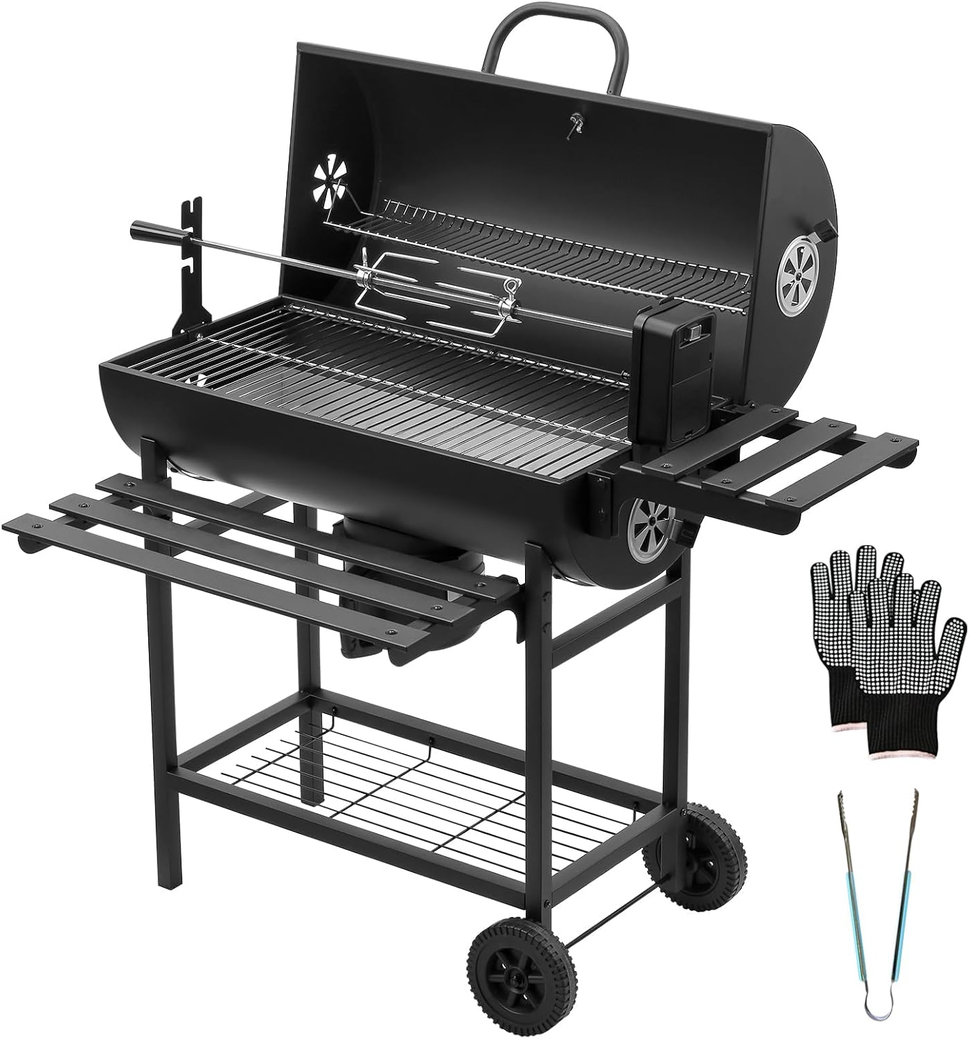 TEENO - Barbecue charbon de bois XL, tiroir cendres, thermomètre, grill poulet