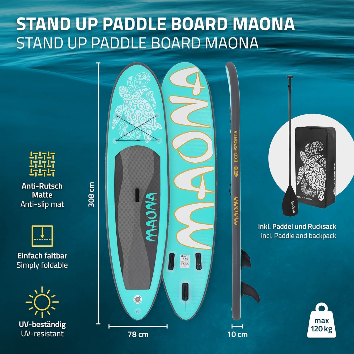 ECD Germany - Stand Up Paddle Gonflable - 305/308/320/380 cm - PVC 120/150 kg 10/15 cm