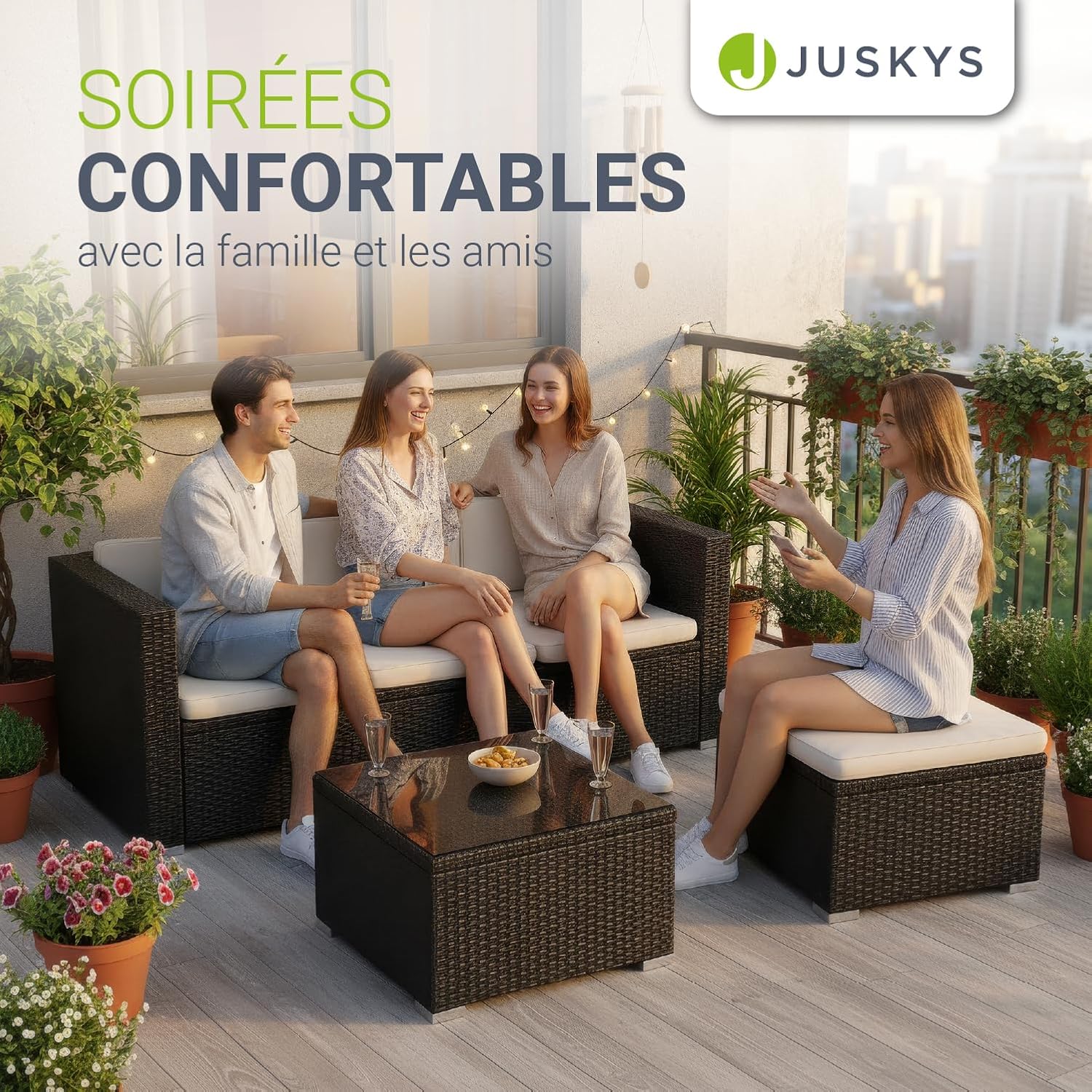 Juskys - Salon Punta Cana M - 3 places, polyrotin, coussins, résistant