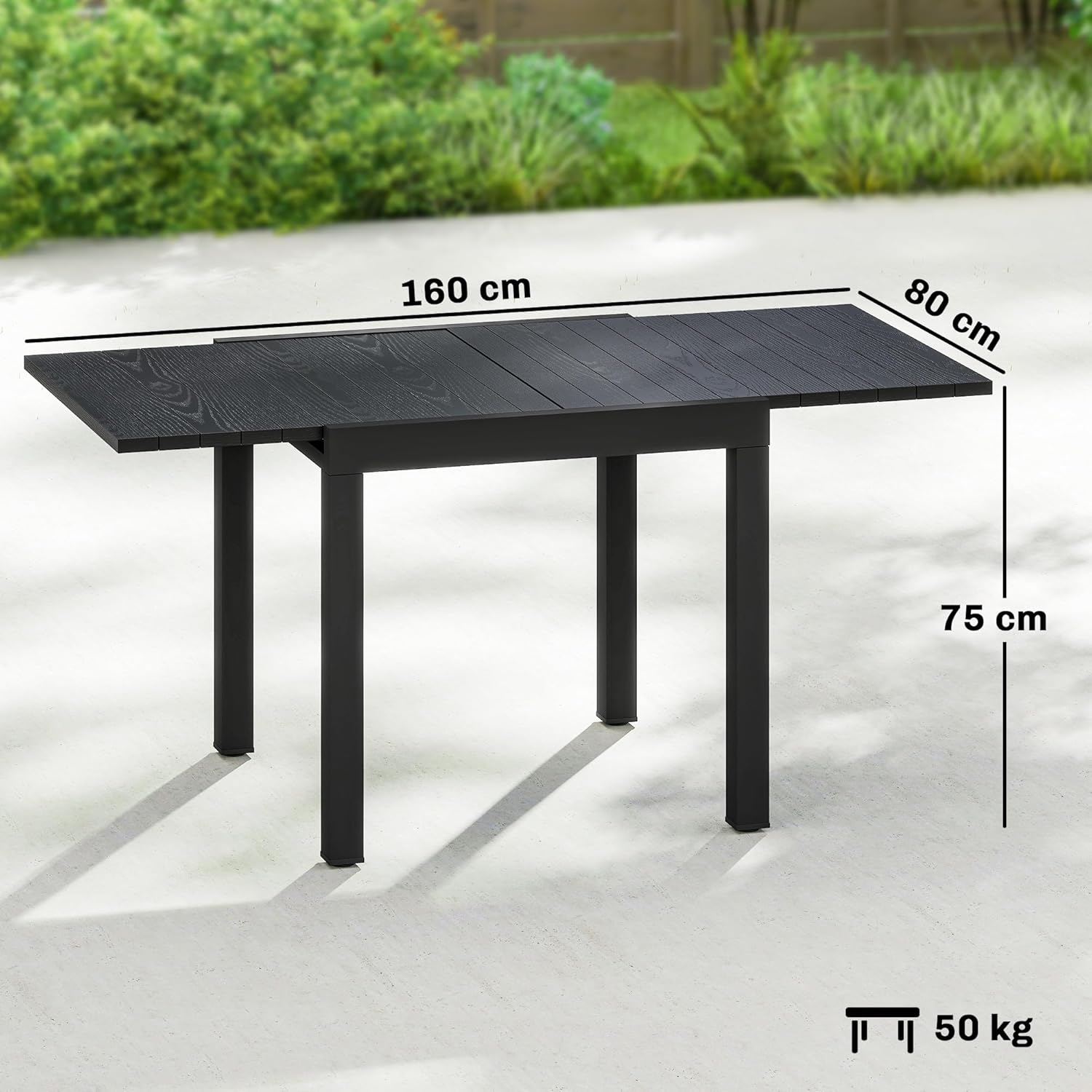 Outsunny - table extensible - 80-160cm - aluminium effet bois, 4-6 pers.