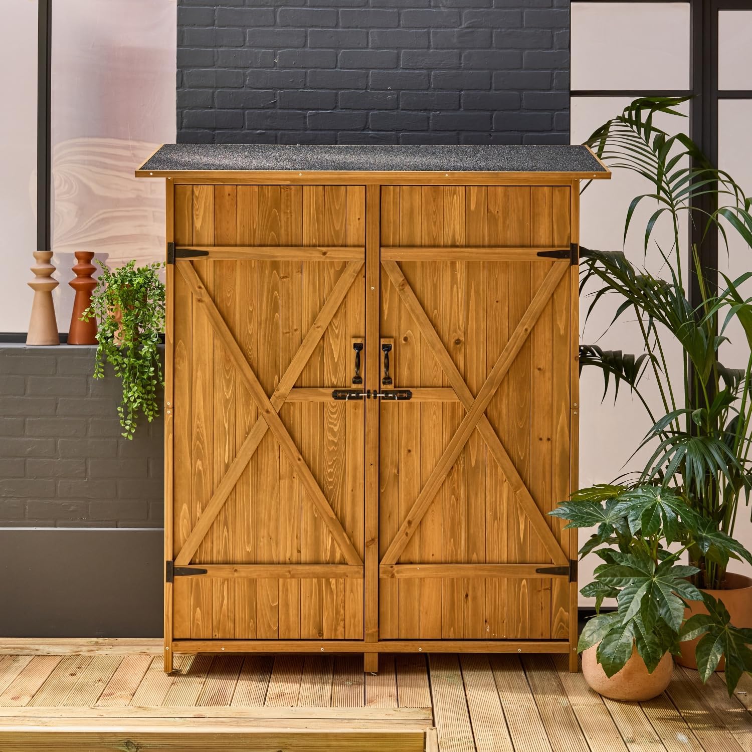 sweeek - Abri de jardin bois, 4 espaces, 140x50x162cm
