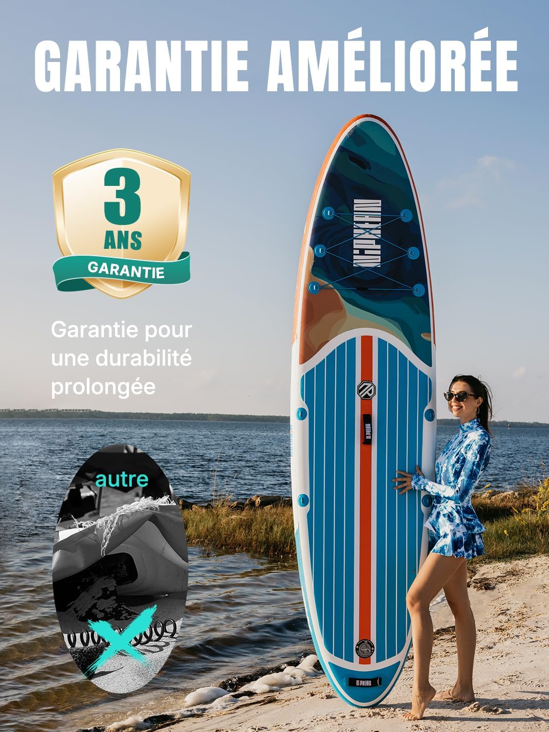 Niphean Paddle Gonflable Adulte avec Tous Les Accessoires, 320cm Planches de Stand Up Paddle Gonflables pour Tous Les Niveaux, Sup avec Capacité 200 kg pour 2 Personnes, Paddle Gonflable avec Siège