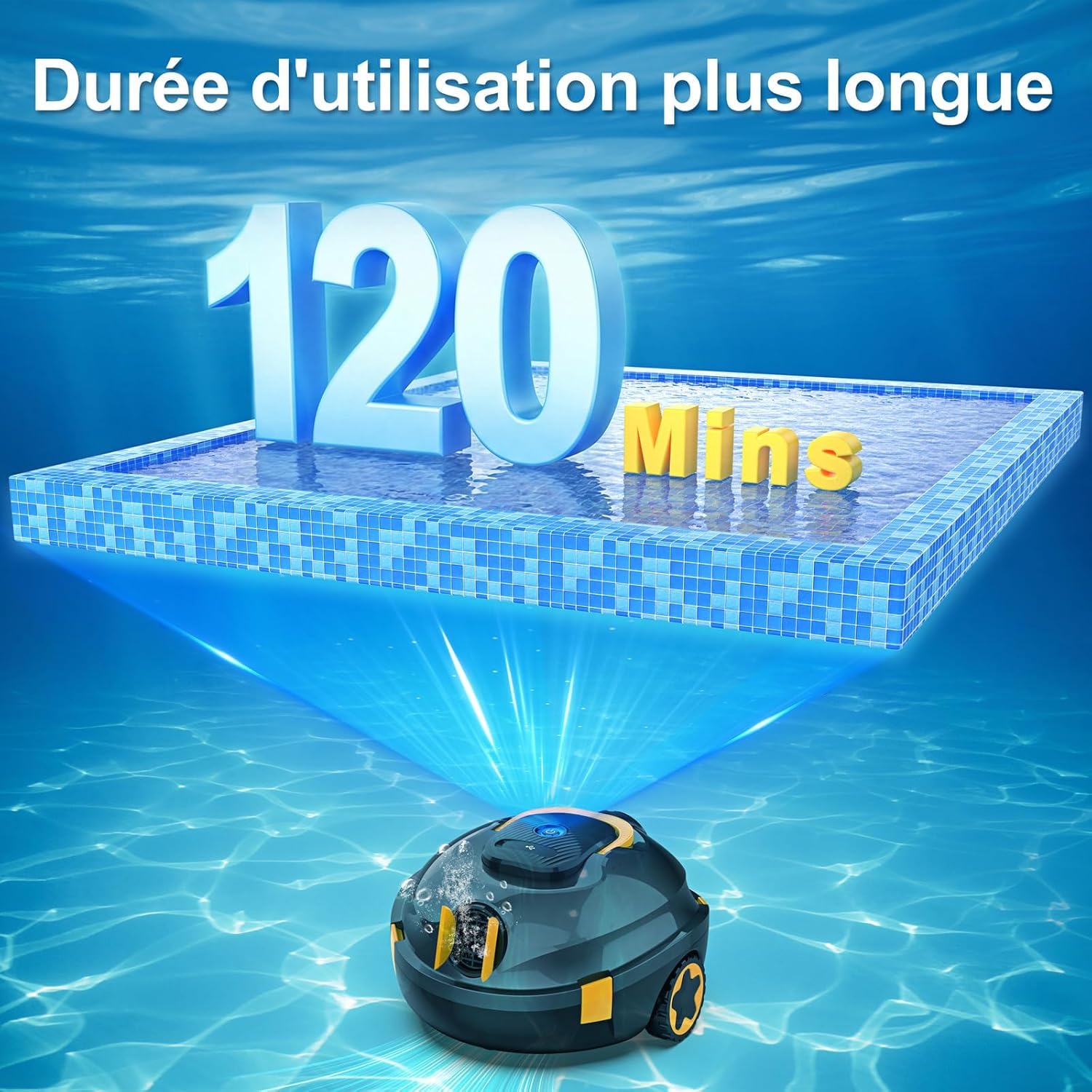 MEDOXA - Robot piscine sans fil - 120min autonomie, 110㎡, léger, puissant