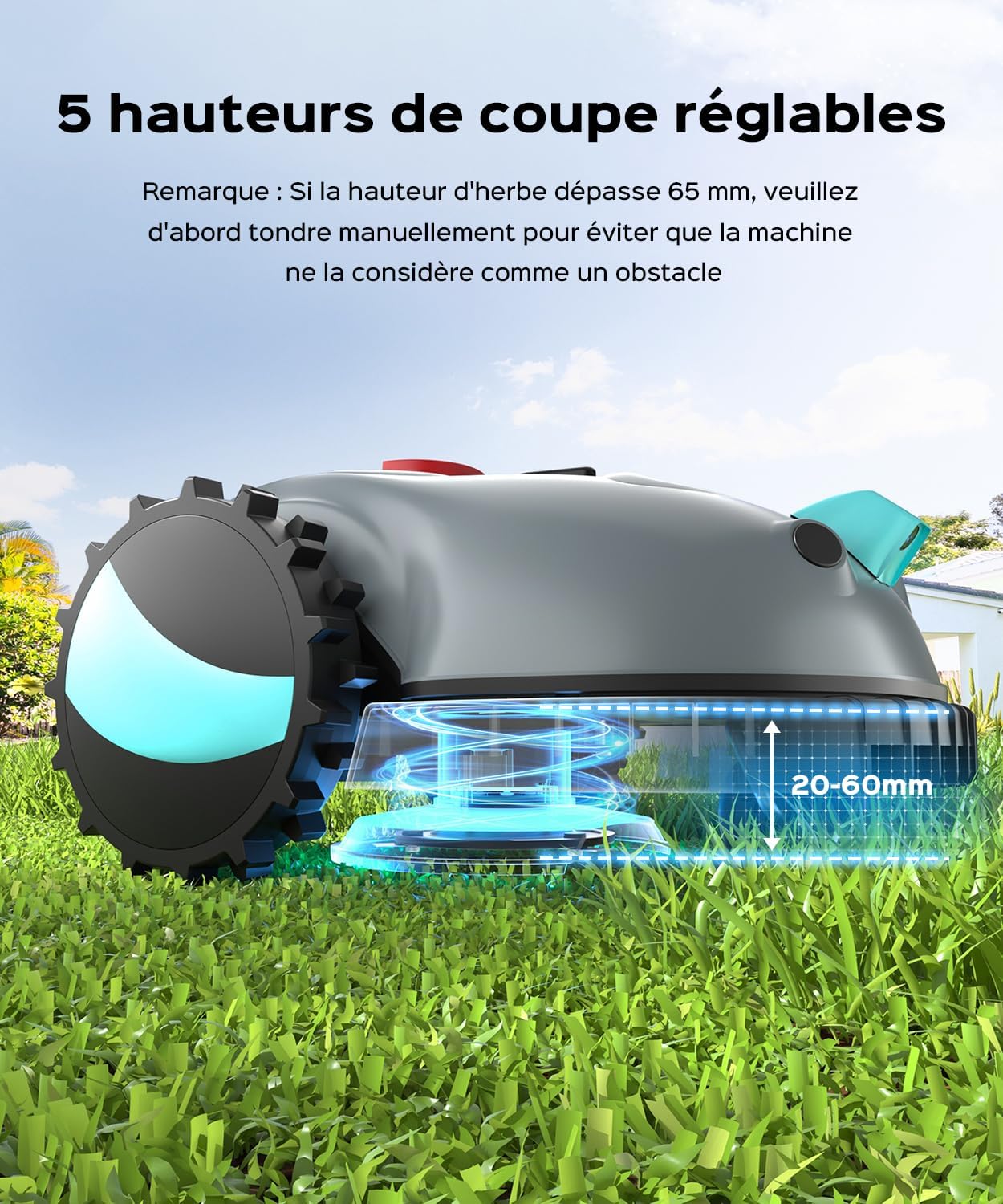 YARDCARE - robot tondeuse caméra 150㎡, batterie 4Ah spiral V100