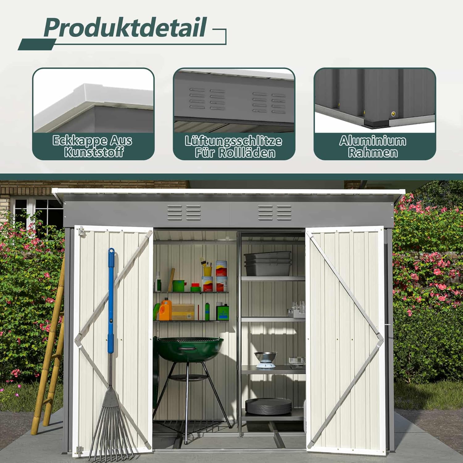 Abri de Jardin en Métal 242x126x182cm,cabane de Jardin