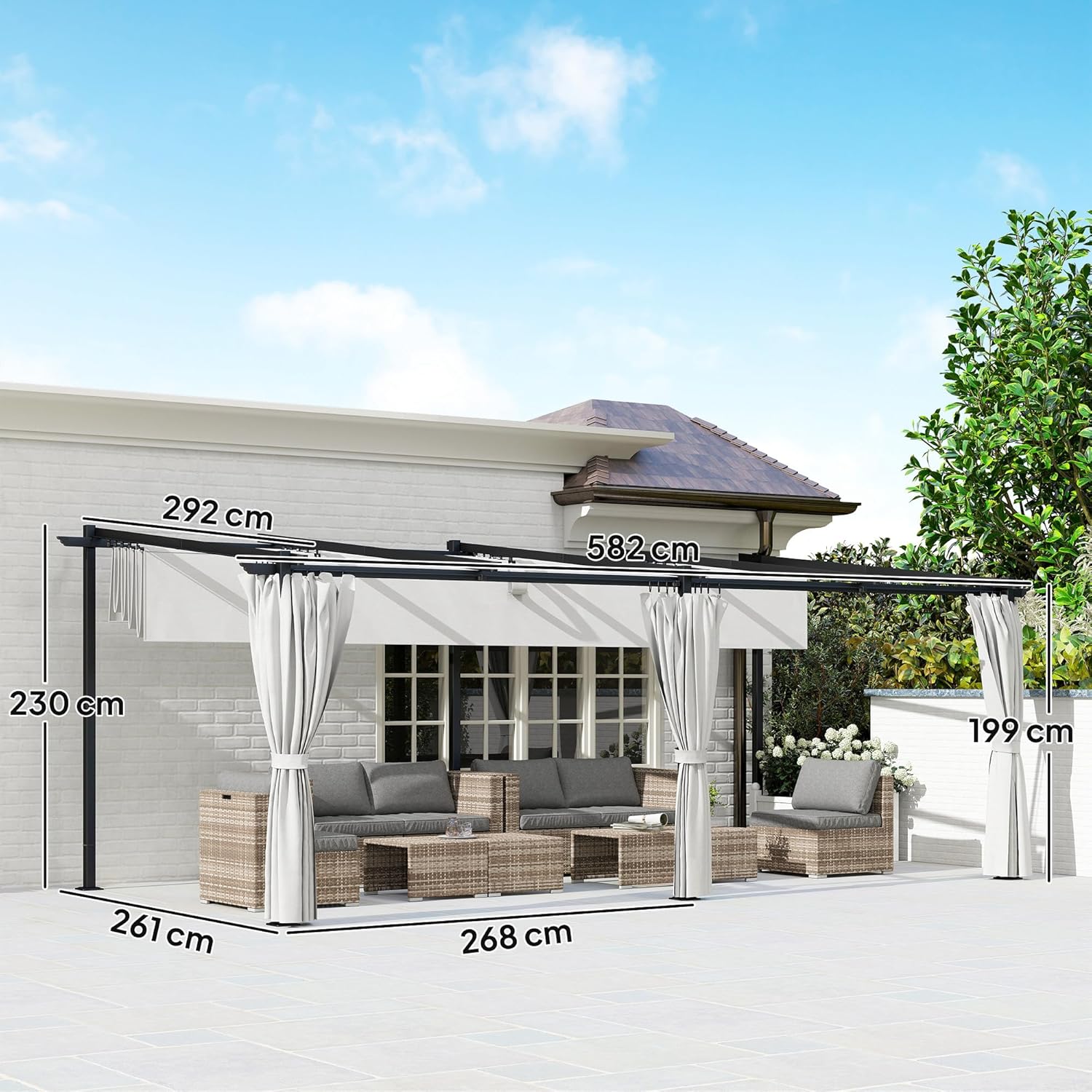 Outsunny - pergola rétractable - 3x6m - rideaux latéraux, UPF30+