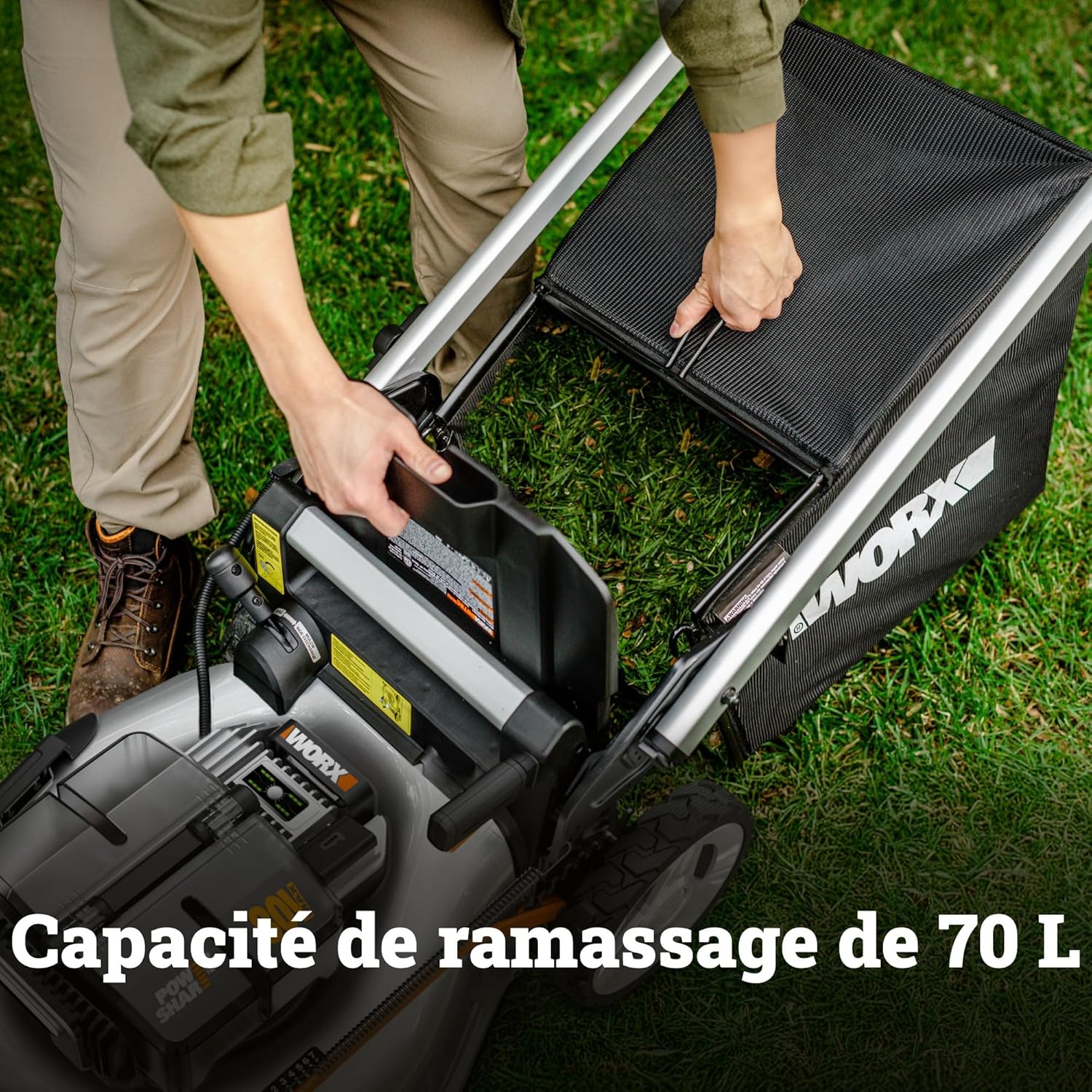 WORX - tondeuse sans fil série Brushless - 51 cm - 1000m², 70L, mulching, 7 coupes, 4x20V, WG761E