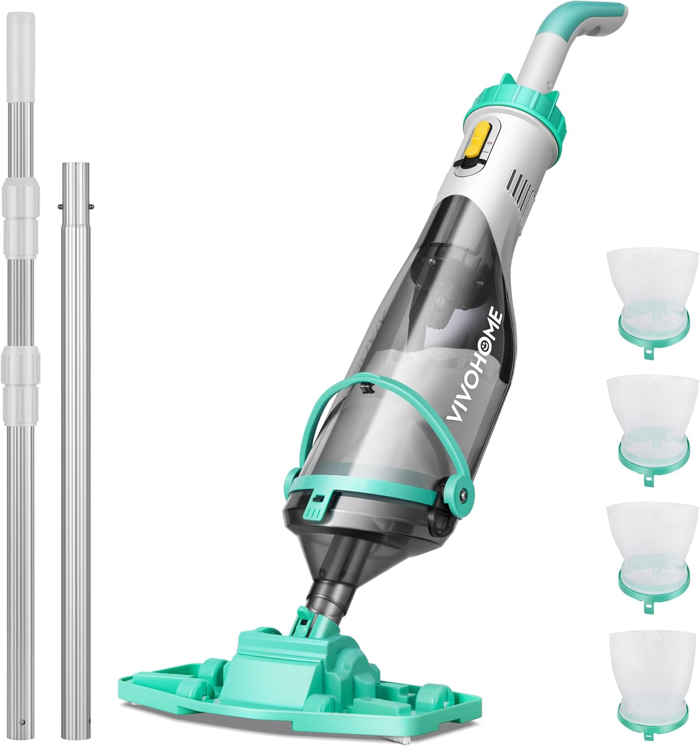 VIVOHOME Aspirateur Piscine sans Fil avec Perche Télescopique 278cm, Nettoyeur de Fond avec Indicateur de Batterie, Débit 4200LPH, Autonomie 60 Minutes pour Piscine Hors-Sol et Enterrée, Spa