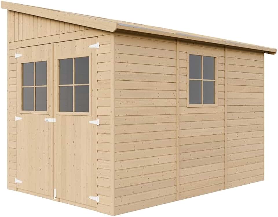 Abri de Jardin en Bois Naturel(avec paroi latérale) avec Les PLANCHERS IMPRÉGNÉ- Stockage extérieur avec fenêtres- H244x218x318 cm/6 m2 - Atelier Rangement Outils et vélos- TIMBELA M339A+M339G The Forest Stewardship Council