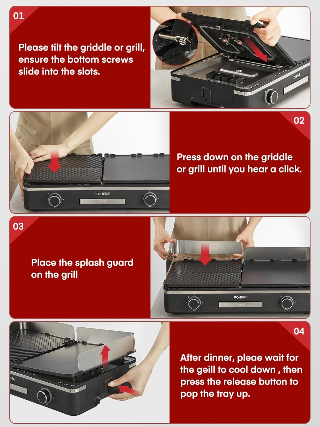 FOHERE - Barbecue de table 2400W - 2 zones, grande plancha antiadhésive
