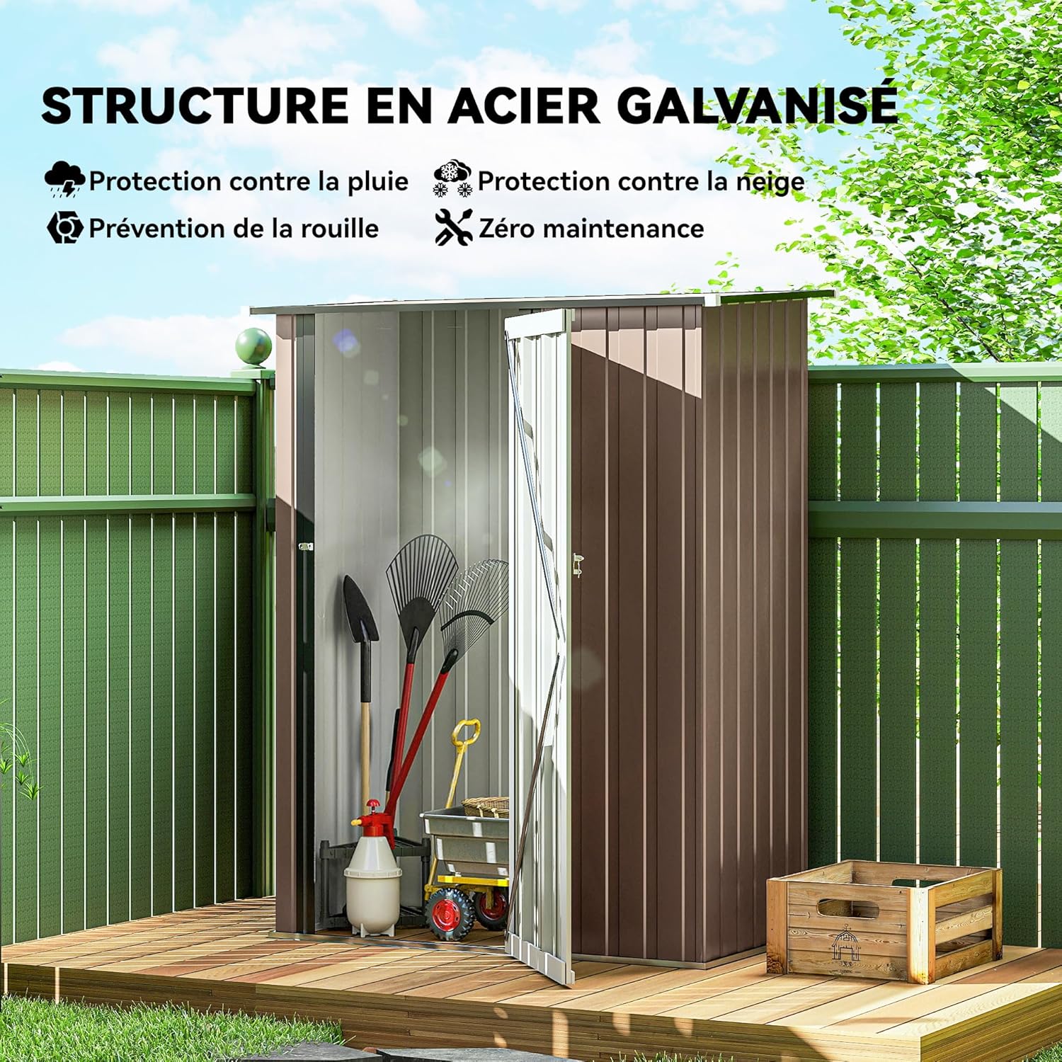 Outsunny - abri de jardin acier galvanisé 142x86x189cm - porte verrouillable 1m²