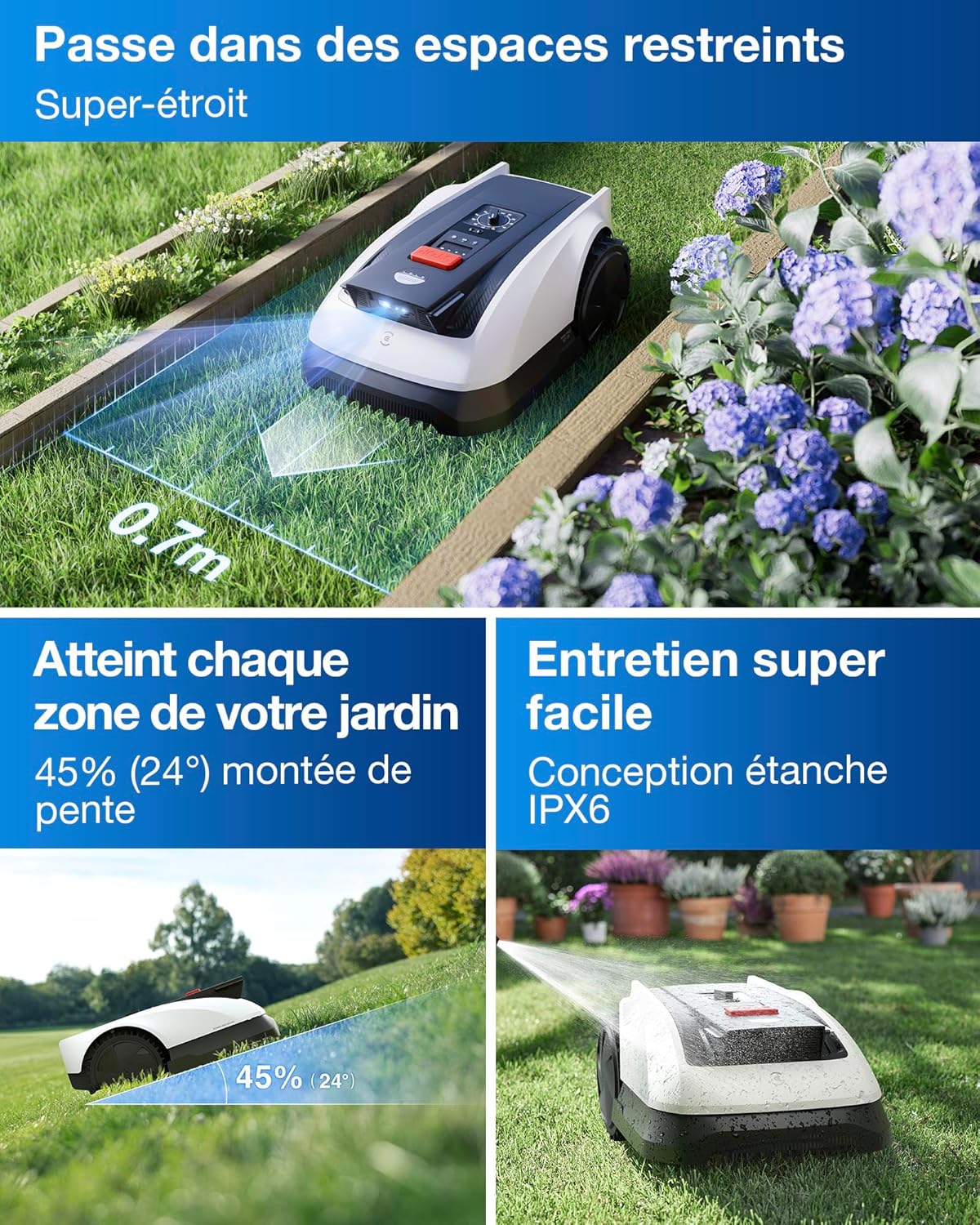 ECOVACS - robot tondeuse série O800 - 800m² - RTK+Lidar, cartographie avancée, passages 0,7m, bordures précises - Goat O