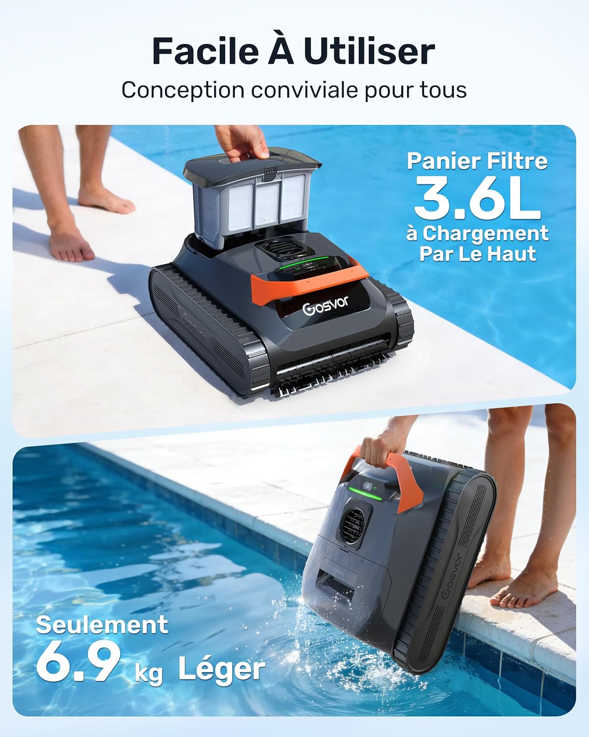Gosvor - LiteVac Série - piscine jusqu’à 200m² - sans fil, double filtration, contrôle app, G1