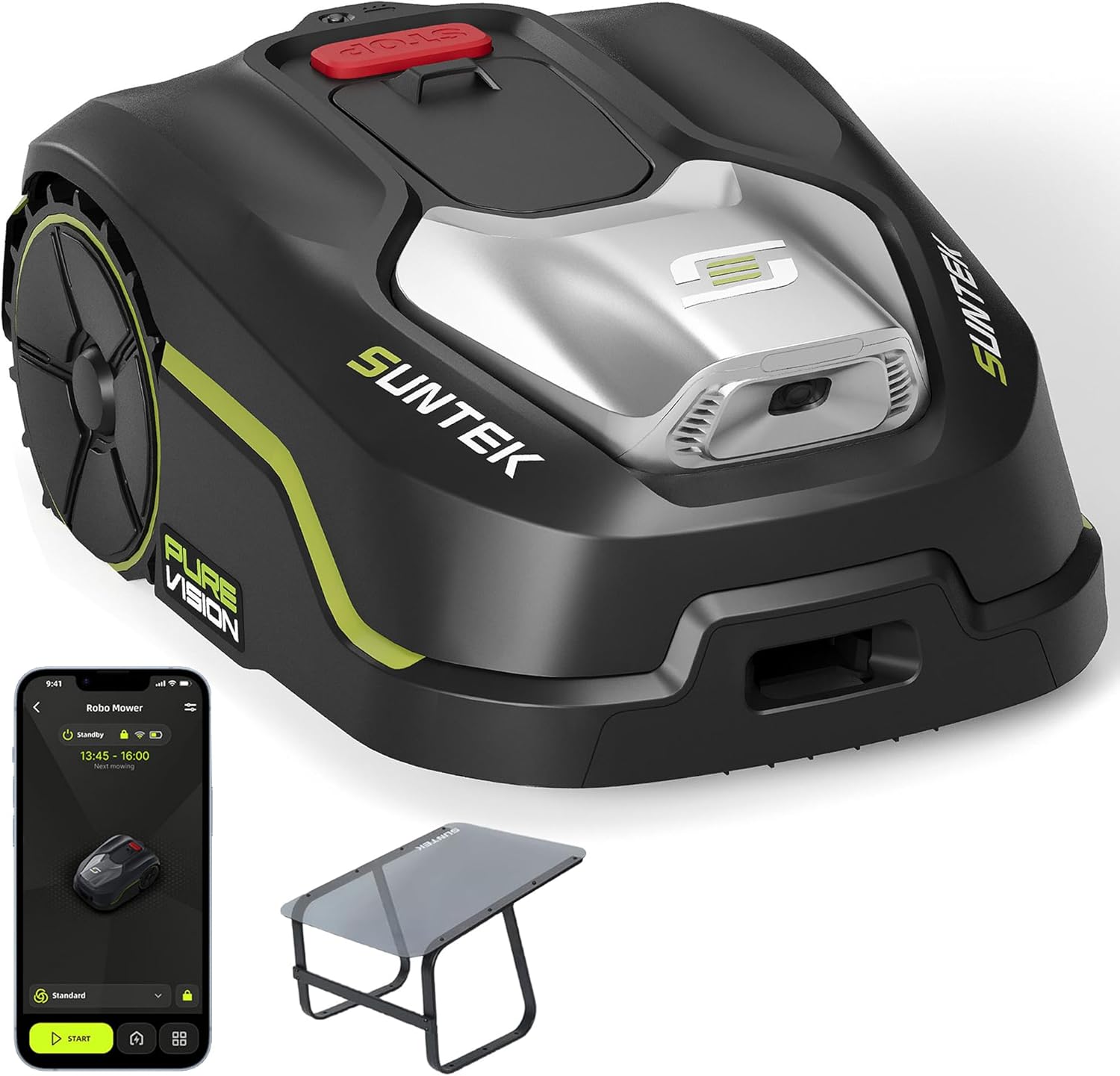 SUNTEK - Robot Tondeuse IA Vision, 250m², IPX5, Pente 35%, Garage
