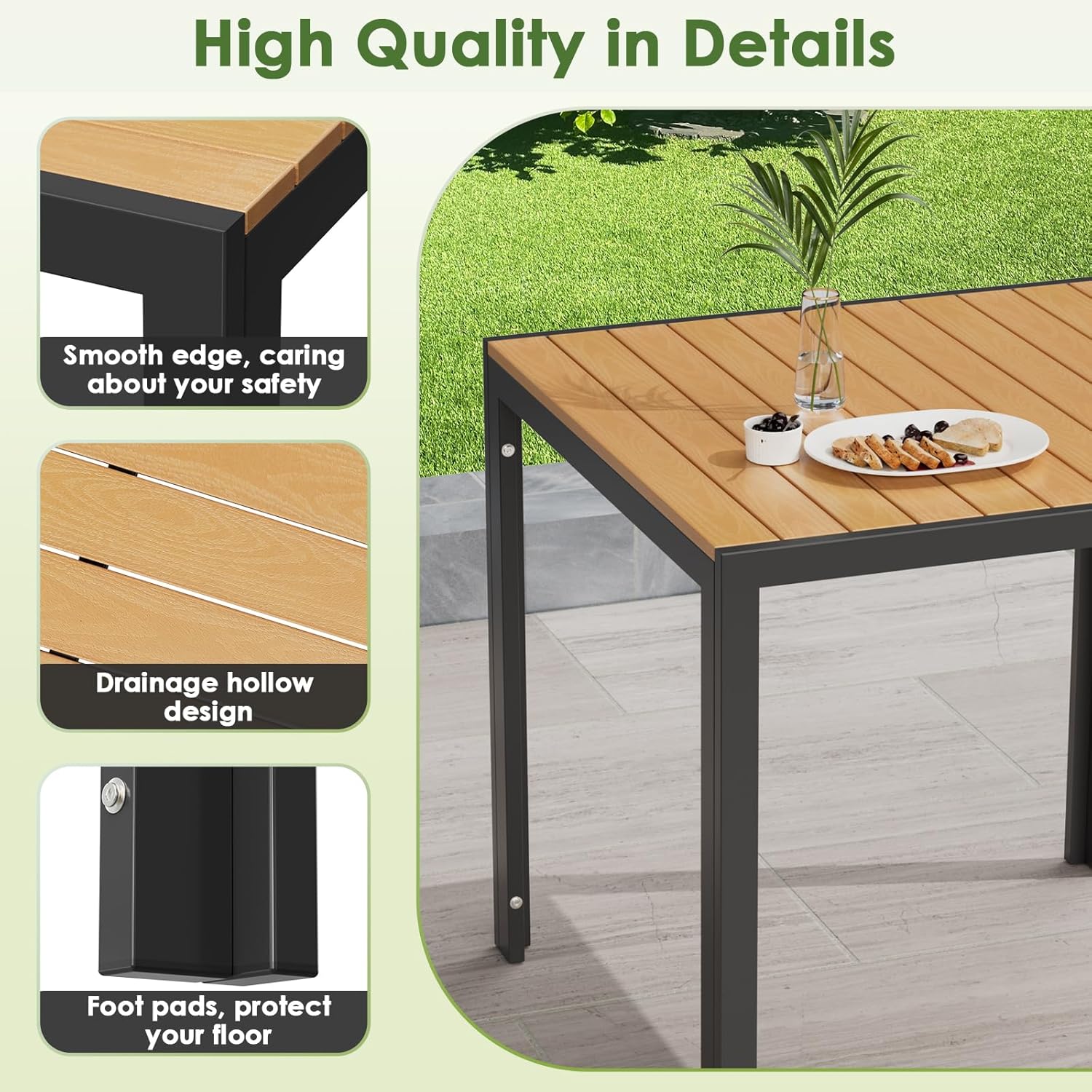 LIFERUN - Table de jardin Noir+ - 75x75 cm - aluminium et WPC, résistante