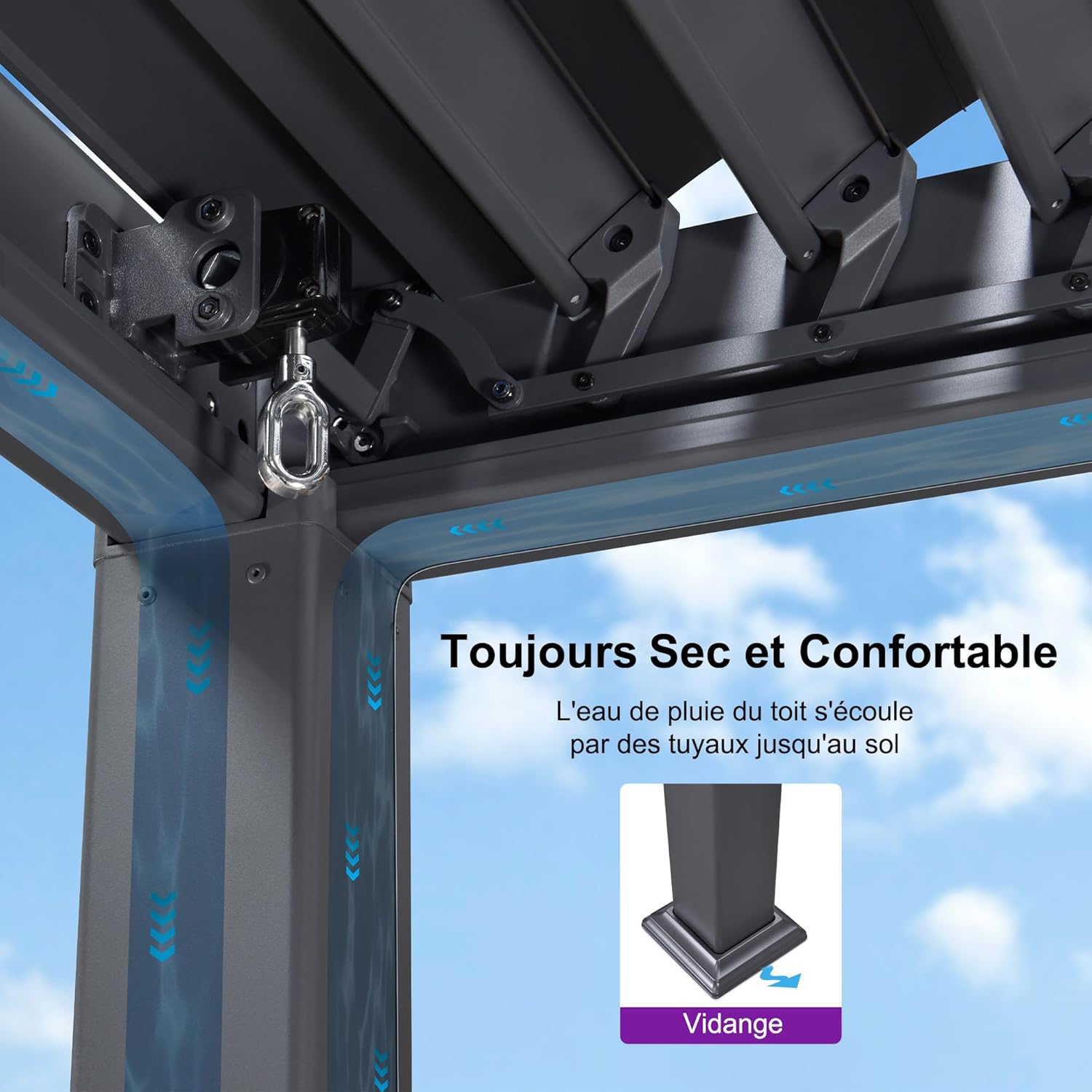 PURPLE LEAF - pergola bioclimatique - 3x3,65m - aluminium, lames orientables, gris