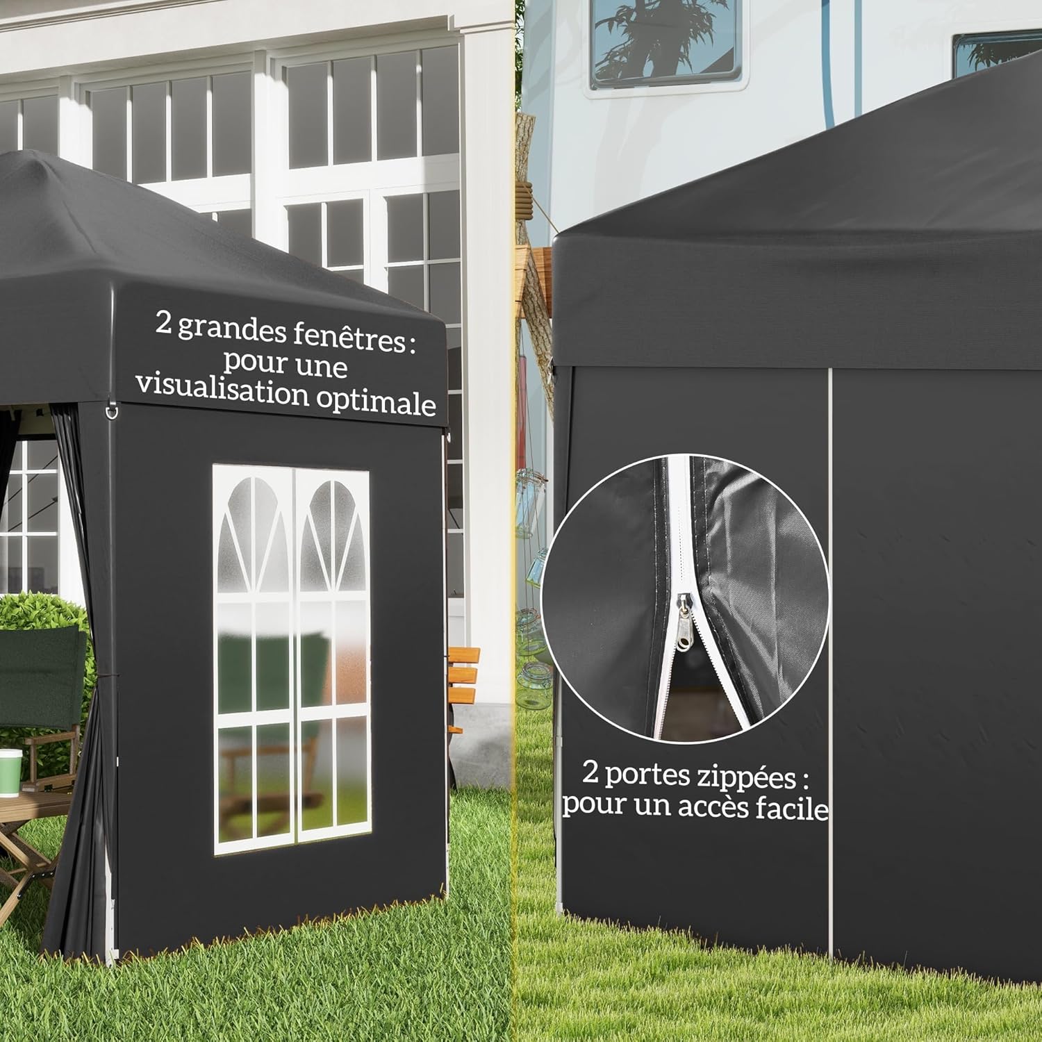 Outsunny - Tonnelle pliante 2x2m - hauteur réglable, 4 côtés, UV