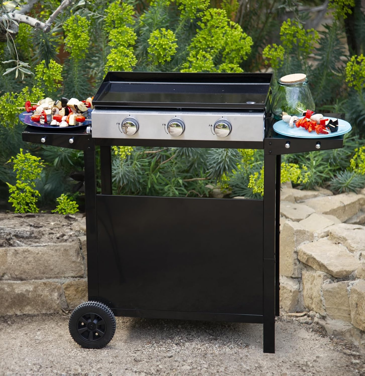 Happy Garden - Plancha Mérida sur chariot 3 brûleurs 6kW 74x33 cm