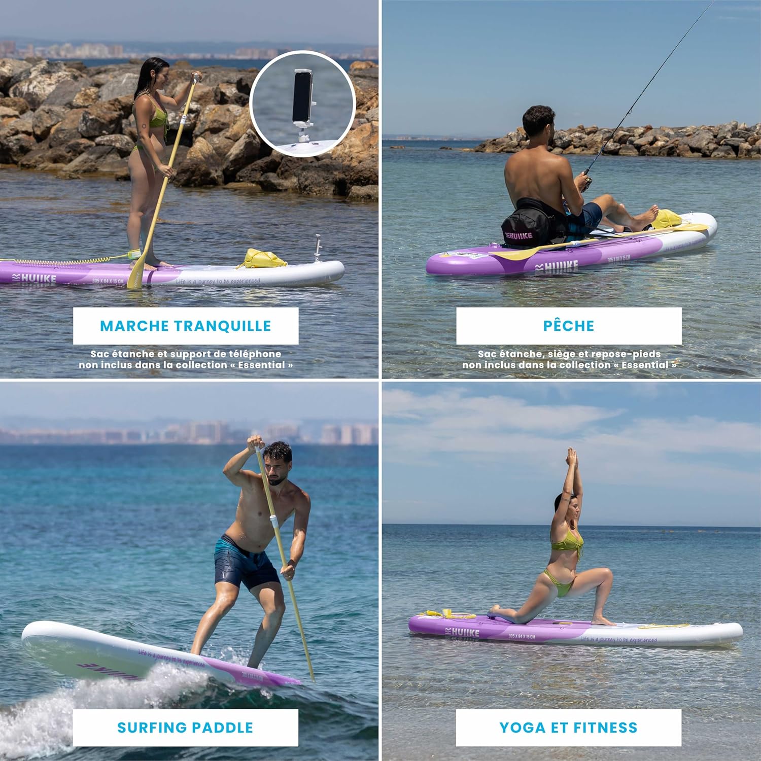 HUIIKE Paddle Gonflable Adulte avec Accessoires Inclus, Pagaie, Ailerons, Pompe. Planche de Stand Up Paddle Grande Stabilité et Résistance. 305 x 84 x 15 cm, Jusqu'à 130 kg