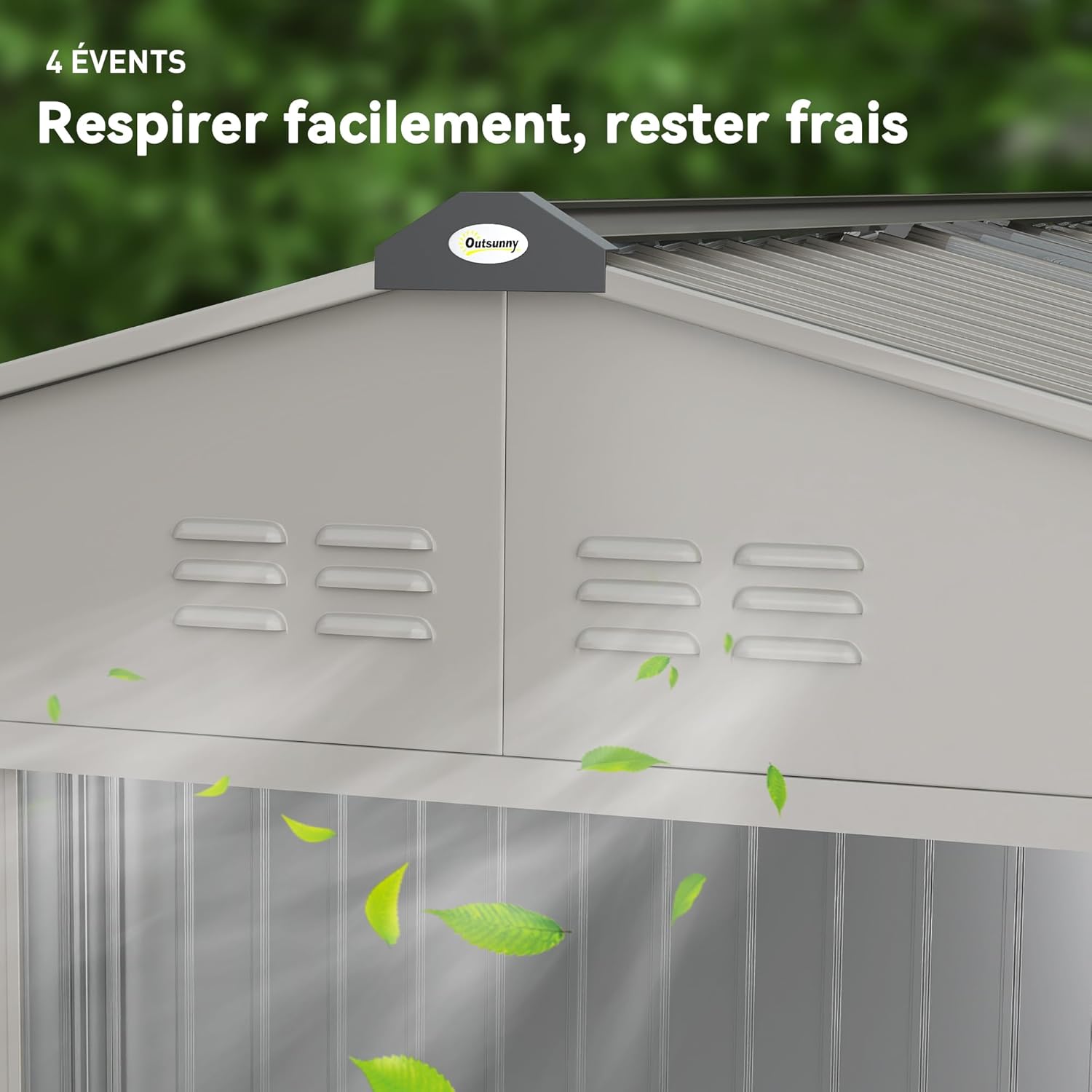 Outsunny Abri de Jardin en Acier galvanisé XXL 5,4 m² avec kit de Fondation 277x195x192cm, cabane de Jardin Toit en Fibre de Verre, cabanon Rangement Outils Portes coulissantes 4 aérations Gris