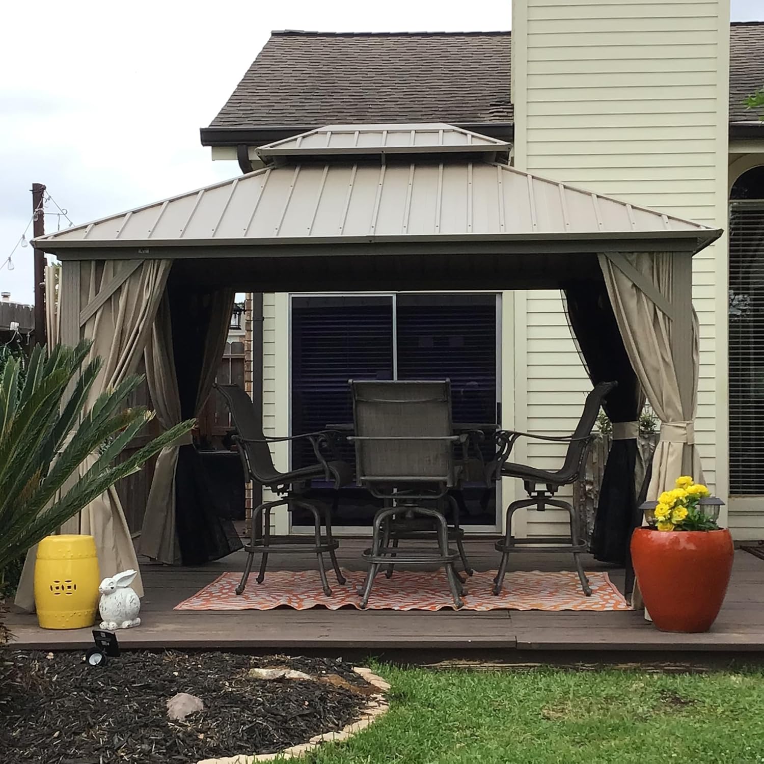 PURPLE LEAF - pergola aluminium - 3,65x3m - double toit, moustiquaire, rideaux