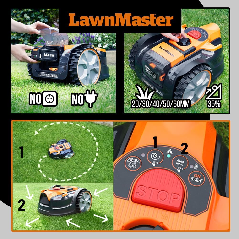 Lawnmaster - Robot tondeuse série 24V - coupe bordures inclus, 2 batteries