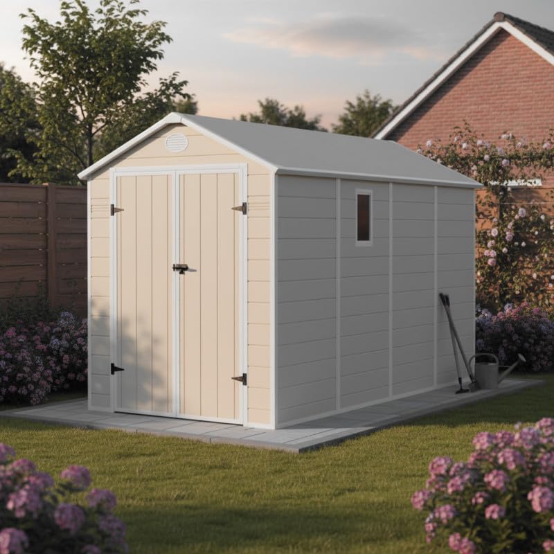 Jôbu - Abri de jardin résine 6,99m², acier, double porte, fenêtre, garantie 10 ans