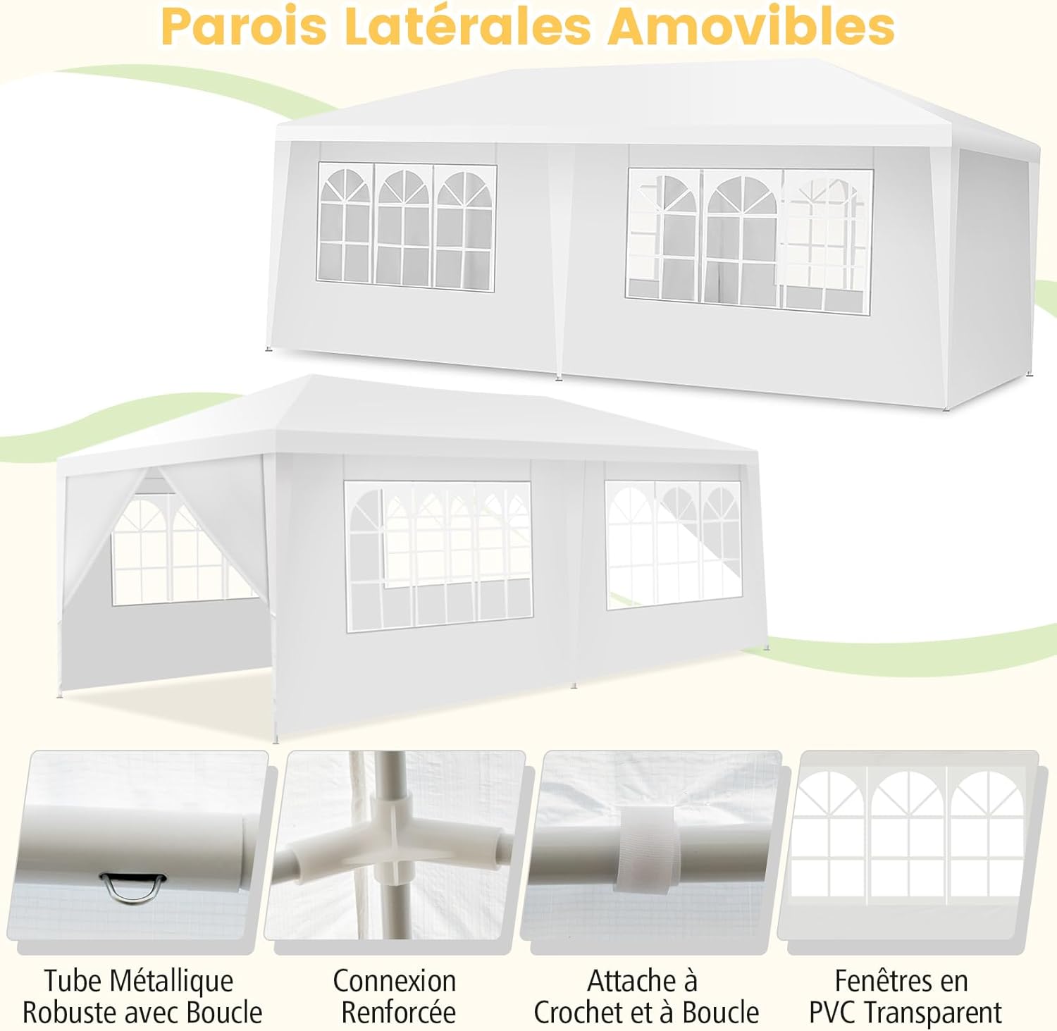 COSTWAY - Tonnelle de Jardin 3x6m avec 4 Murs Amovibles et Fenêtre - Piquets solides, Sac inclus, idéale fêtes et BBQ - 