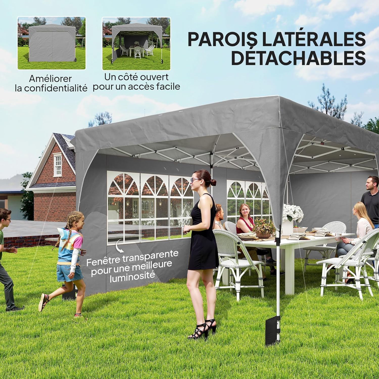 Outsunny - Tonnelle Pop Up 3x6m, imperméable, réglable, UV50+, sacs, gris