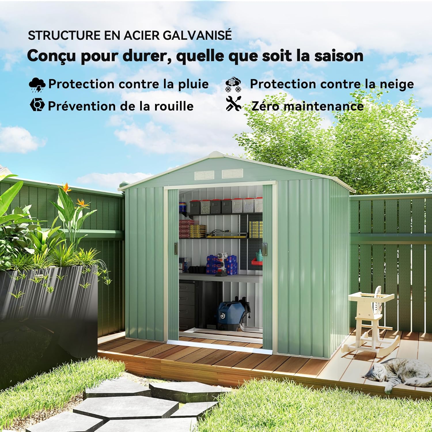 Outsunny - abri de jardin métal 2,77m², porte coulissante, aération, 213x130x185cm