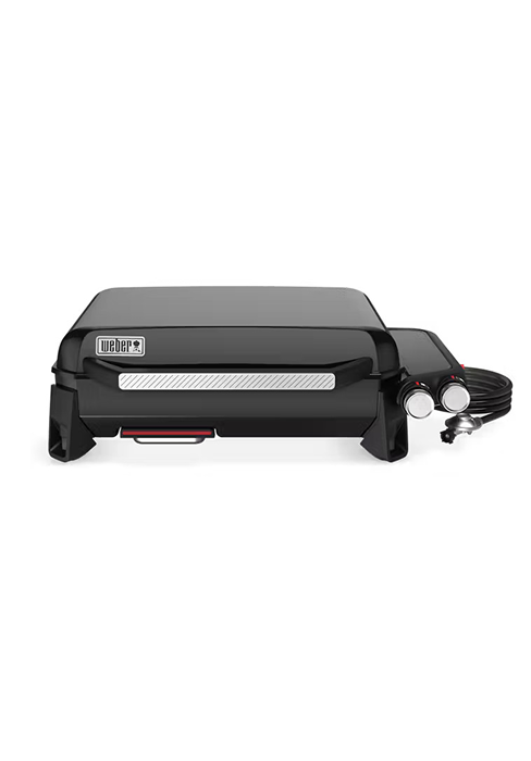 Grill ou presse d'intérieur électrique noir avec poignée et cordon d'alimentation. Design de table compact avec surface de cuisson antiadhésive.