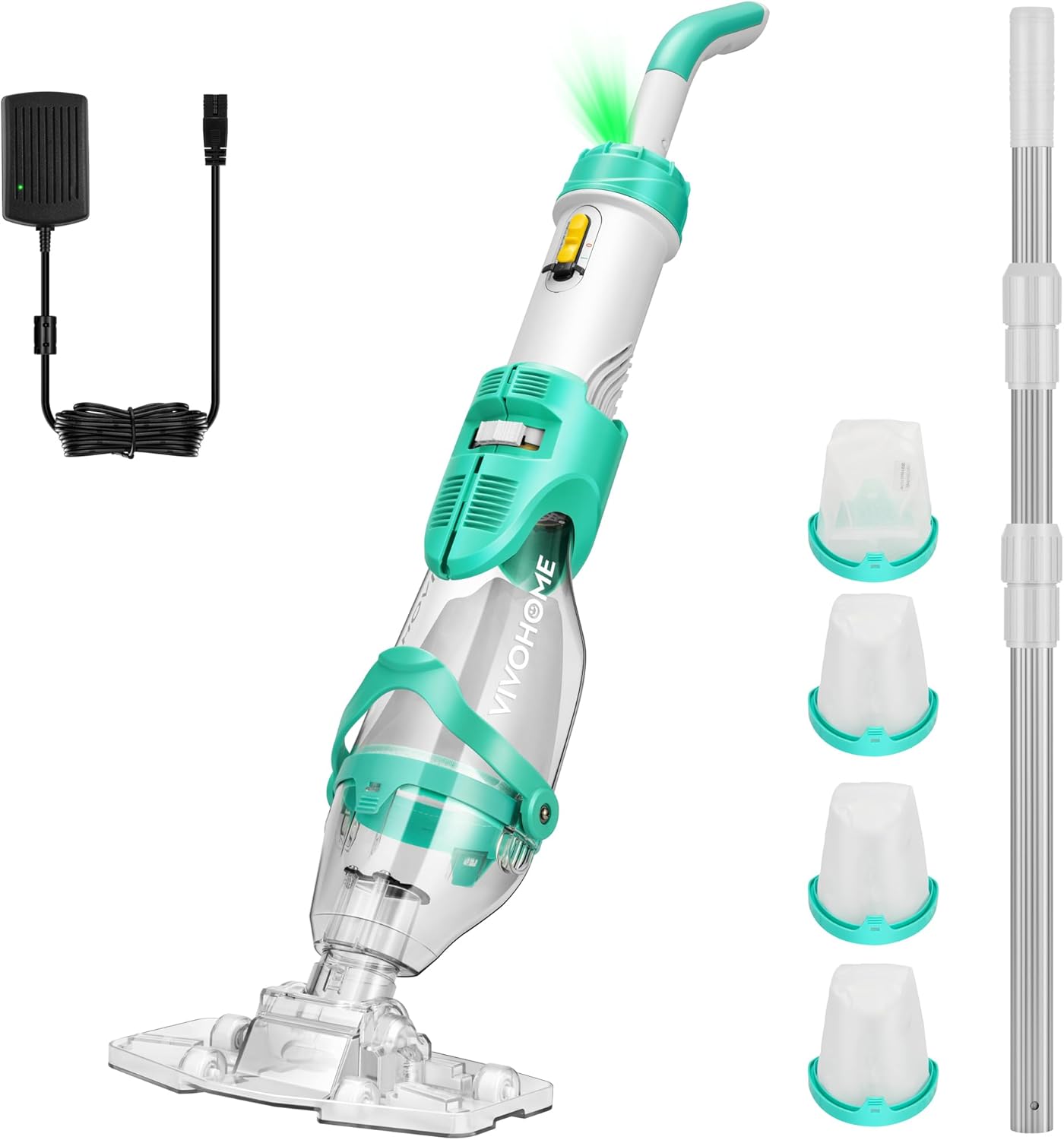 VIVOHOME - aspirateur de piscine sans fil 72LPM - batterie, 4 sacs filtrants, perche télescopique