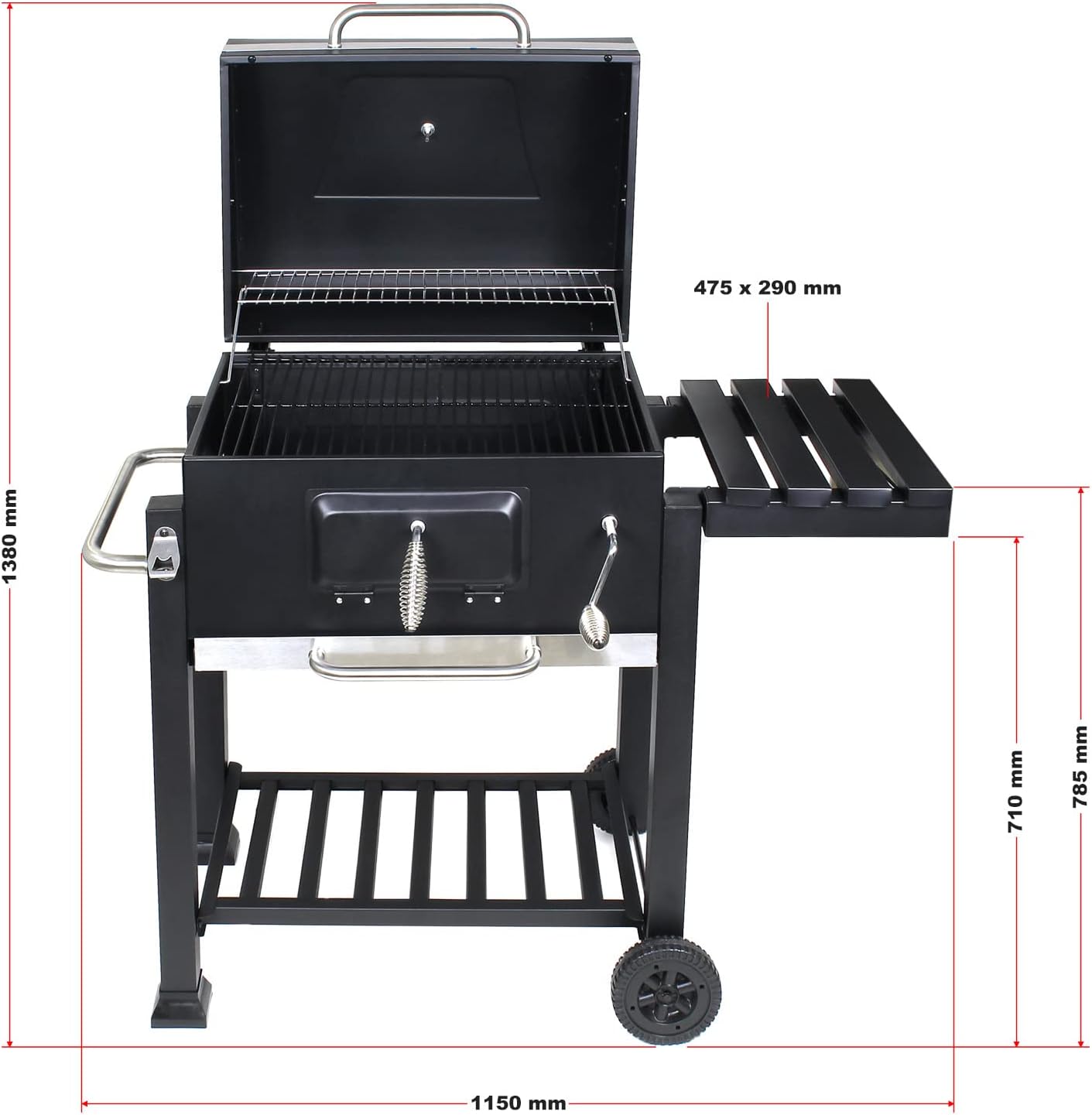 Wiltec - chariot barbecue - 1130x475x1000mm - thermomètre, anti-feu, rangement