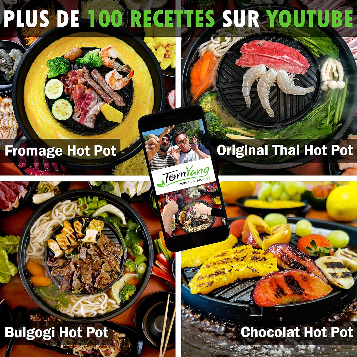 TomYang - Hot Pot BBQ électrique - revêtement suisse, design allemand, vidéos recettes, barbecue de table