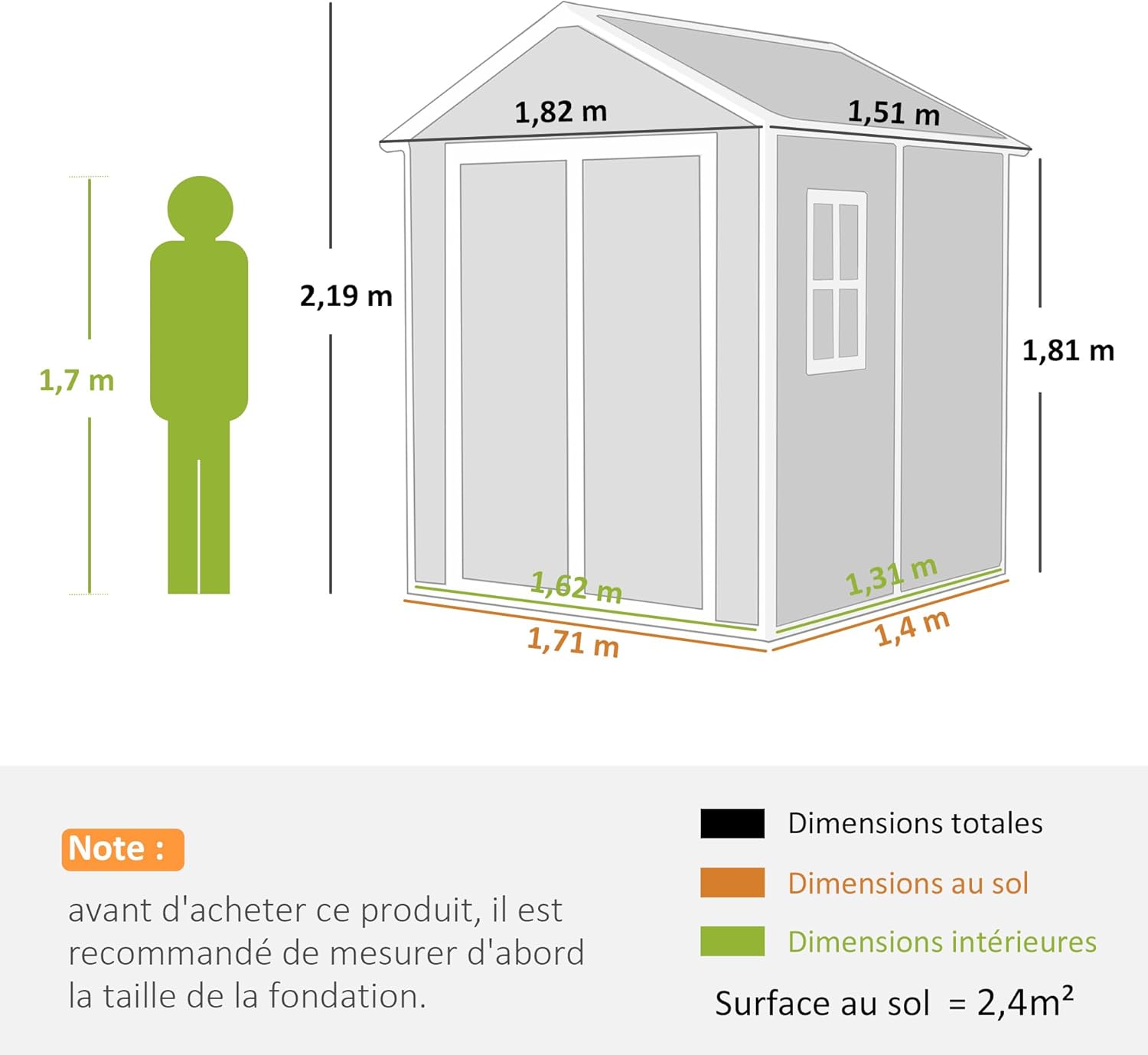 Outsunny Abri de Jardin en résine 2,7 m² avec Plancher Structure en Aluminium 182 x 151 x 219 cm, cabane de Jardin cabanon Rangement Outils Portes avec Serrure et clés 3 fenêtre, Gris Global Recycled Standard