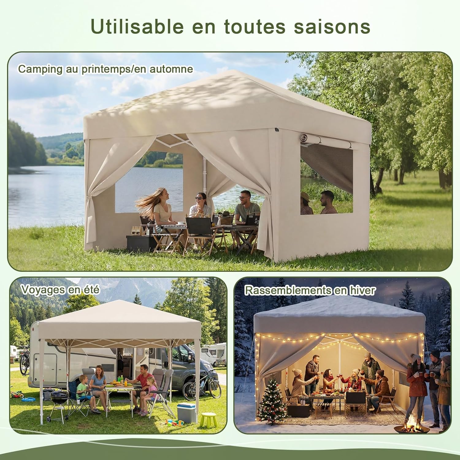 Devoko - Tonnelle Pliante - 3x3m - Fenêtre moustiquaire, UV 50+, Impermeable
