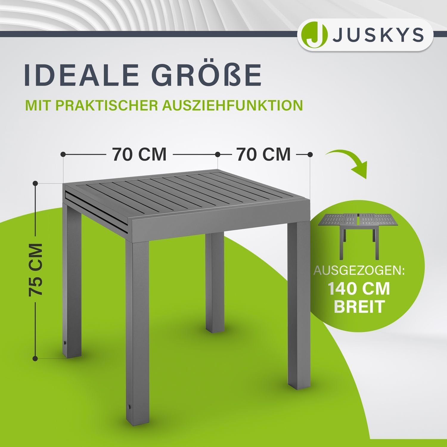 Juskys - Table de jardin Laki - 70x70 cm extensible - Aluminium anthracite