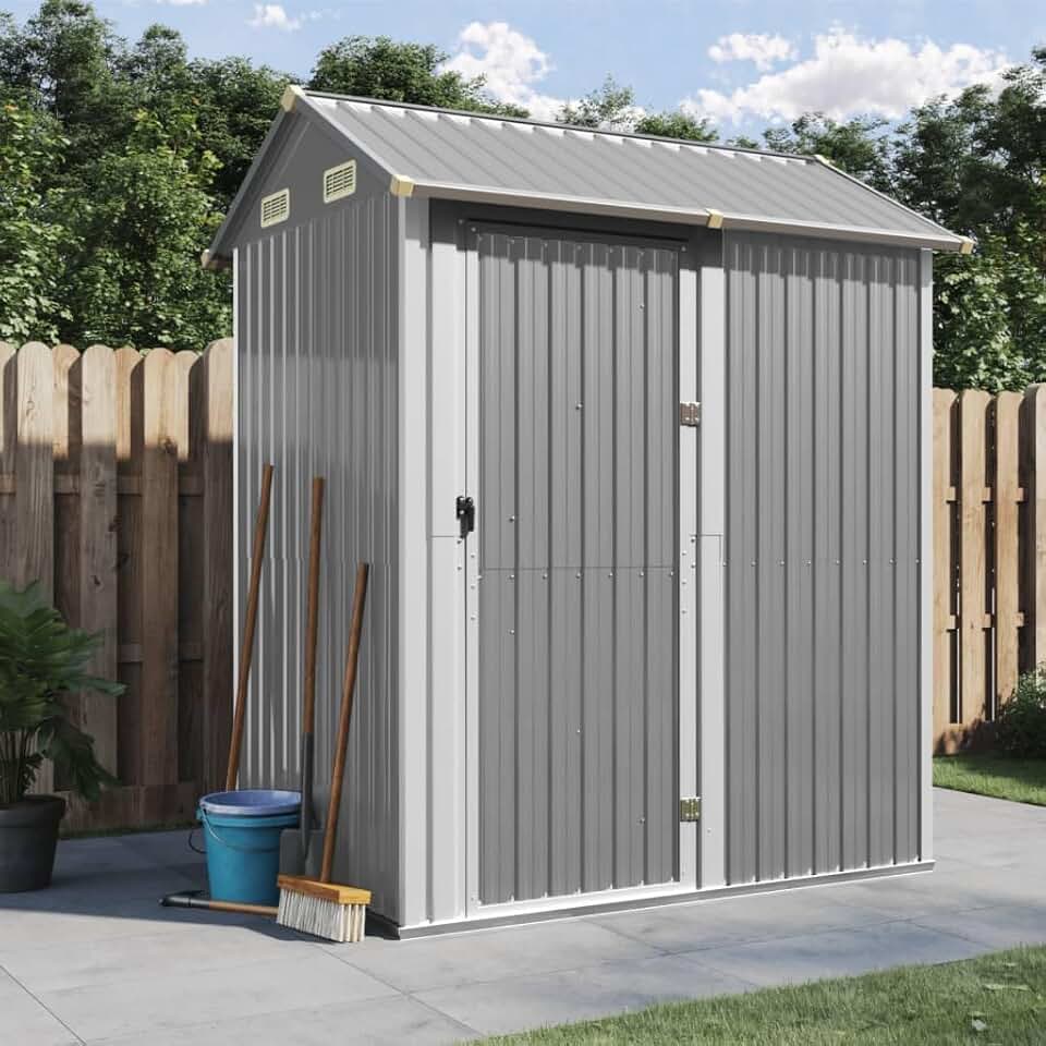 ShGaxin - abri de jardin gris clair - 192x152,5x237 cm - acier galvanisé, rangement outils - ShGaxin
