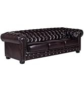 Vente-unique Linea Canapé Chesterfield 4 places en cuir synthétique Marron Brenton