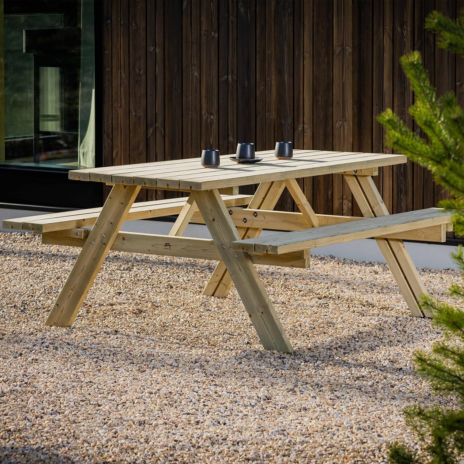 Table de Pique-Nique - Collection UNGURS - Résistante aux intempéries - Sièges pliants, idéale jardin_extérieur - Amata-