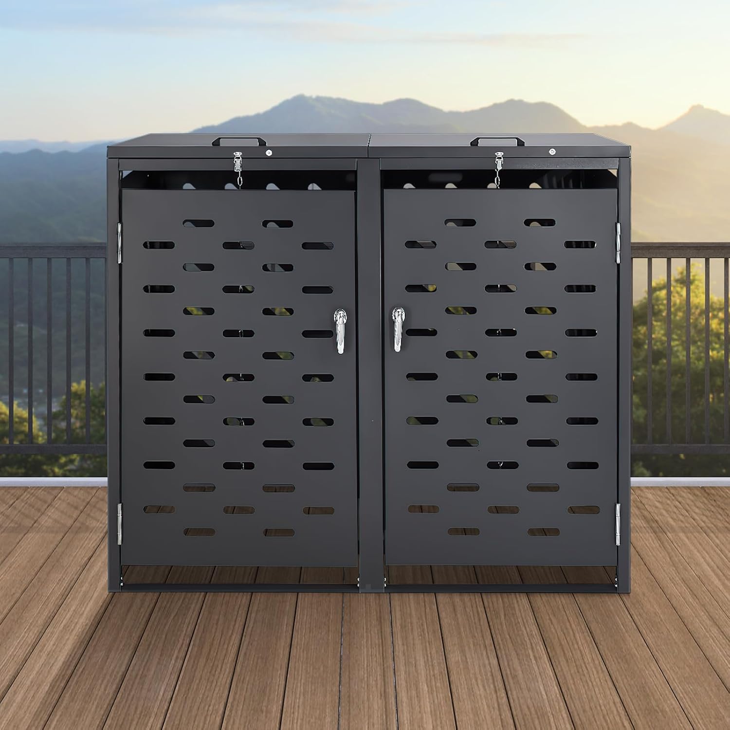 VEVOR Abri pour poubelles, 2 x 240 L, Rangement pour poubelles Horizontal, avec Couvercle à chaîne, boîte de Rangement à poubelles d'extérieur, étanche et verrouillable, pour Jardin, Cour et terrasse