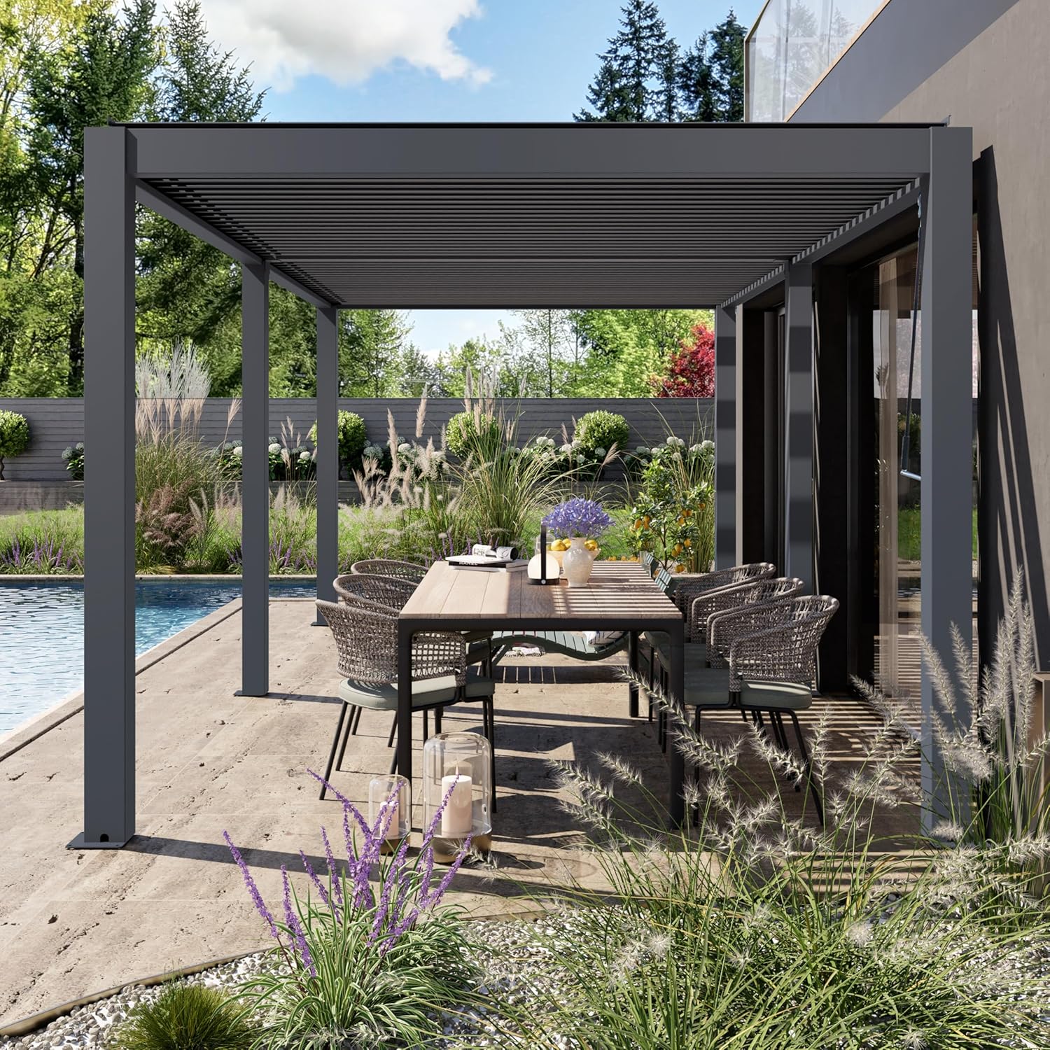 PRIMEYARD - Pergola aluminium, 3x6m, lames orientables, anthracite