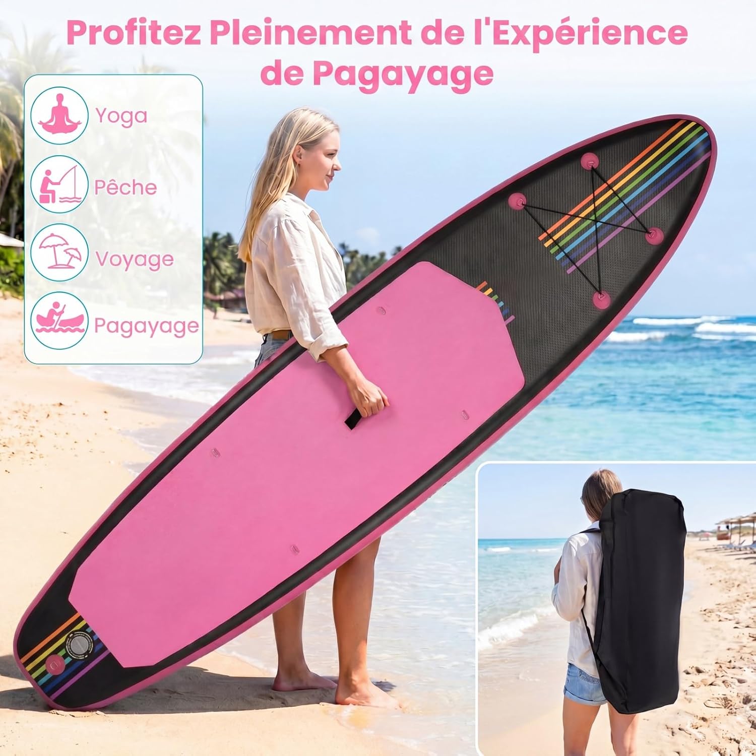 HOMASIS - Planche à pagaie gonflable 336x77x16cm, légère, accessoires, 336x77x16