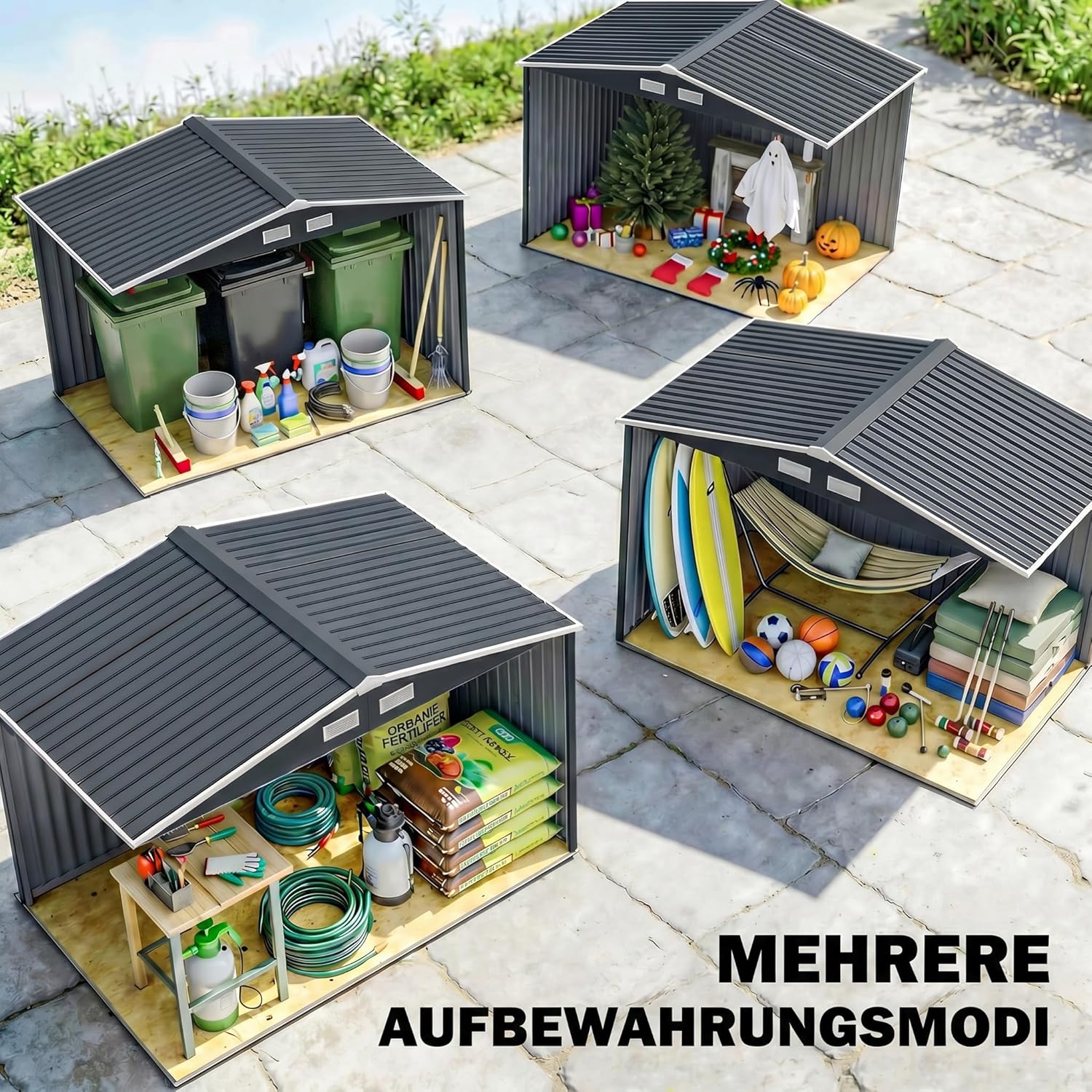 Outsunny - abri de jardin XXL 277x195x192 cm, acier, portes coulissantes, 4 aérations
