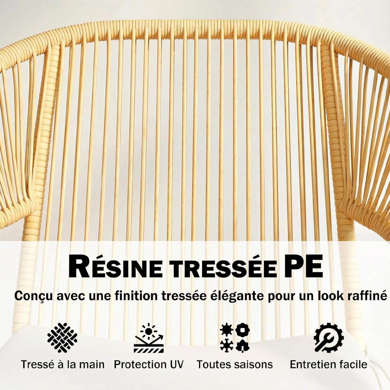 Outsunny - ensemble bistro 3 pcs - fauteuils confort, table verre - coussins déhoussables, résine tressée, beige
