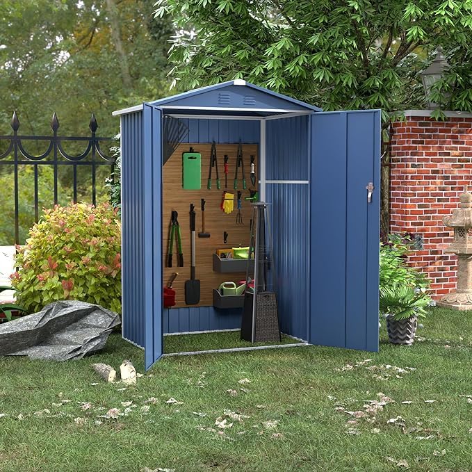 SUPEER Abri de Jardin Métallique 2m² avec Toit Incliné Résistant - Stockage Extérieur pour Outils, Vélo ou Mobilier - 125.5x88.5x185 cm (LxlxH) - Bleu